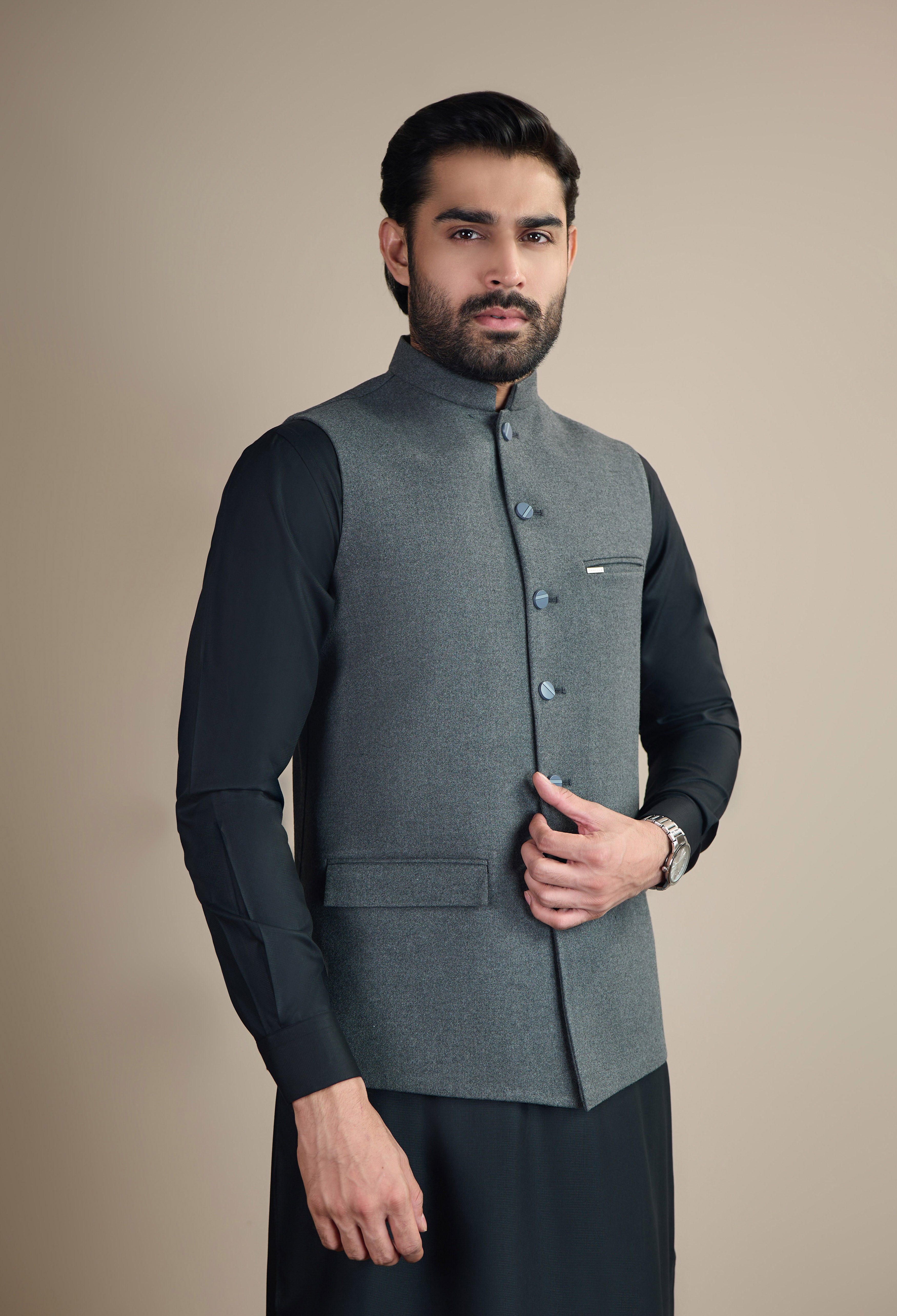 Charcoal Grey Tweed Waistcoat