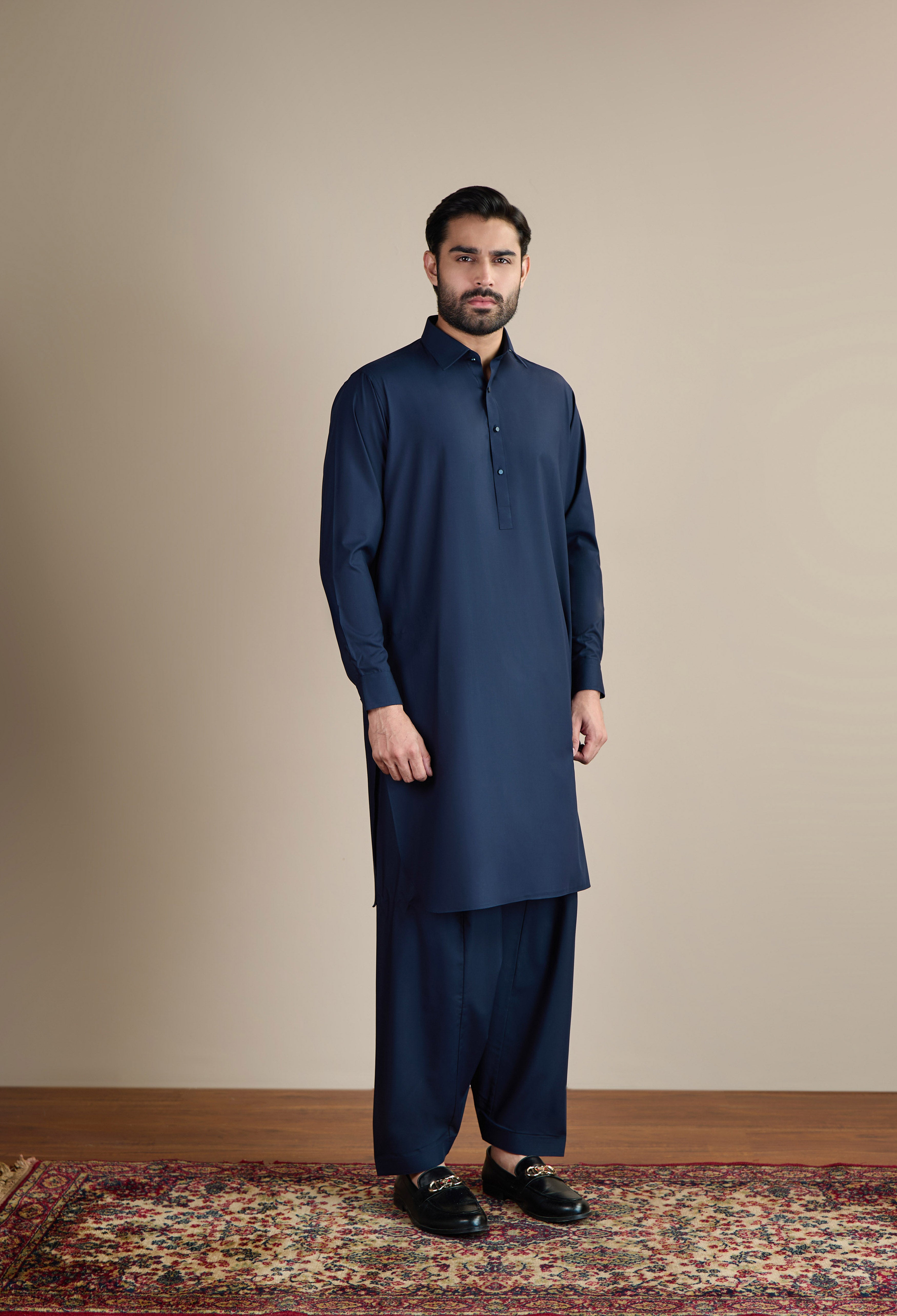 Dark Navy Blue Blended Kameez Shalwar