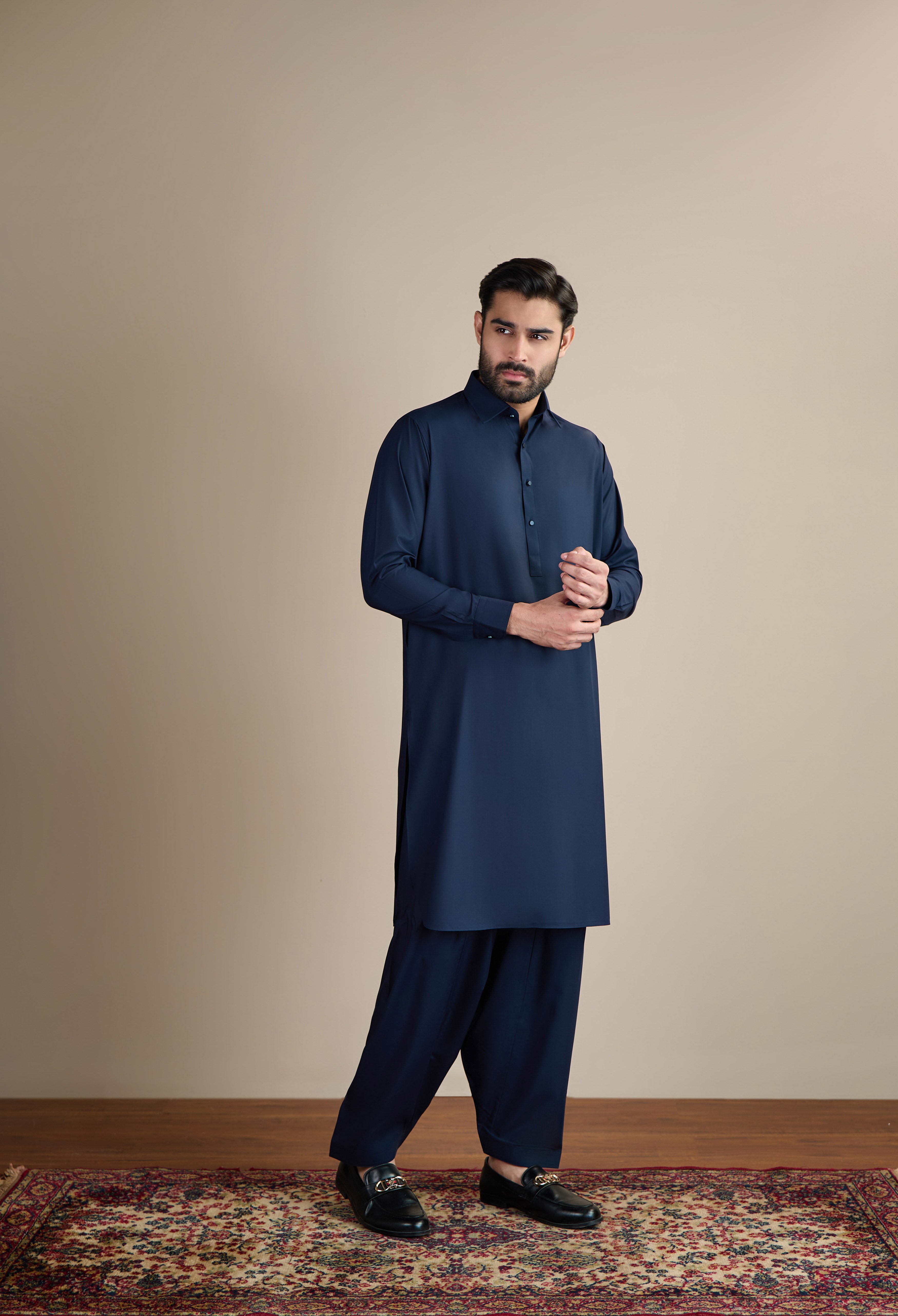 Dark Navy Blue Blended Kameez Shalwar