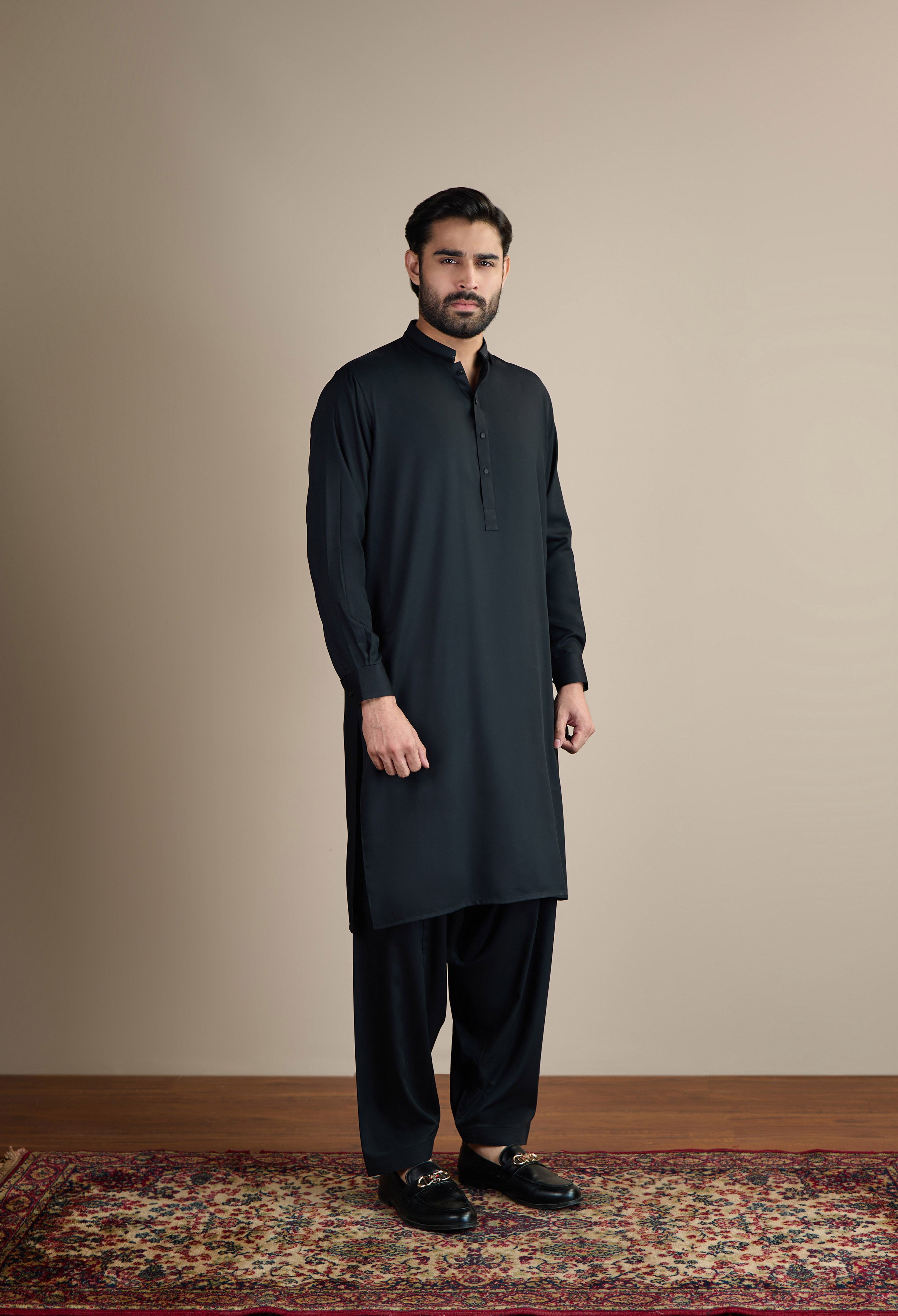Jet Black Blended Kameez Shalwar