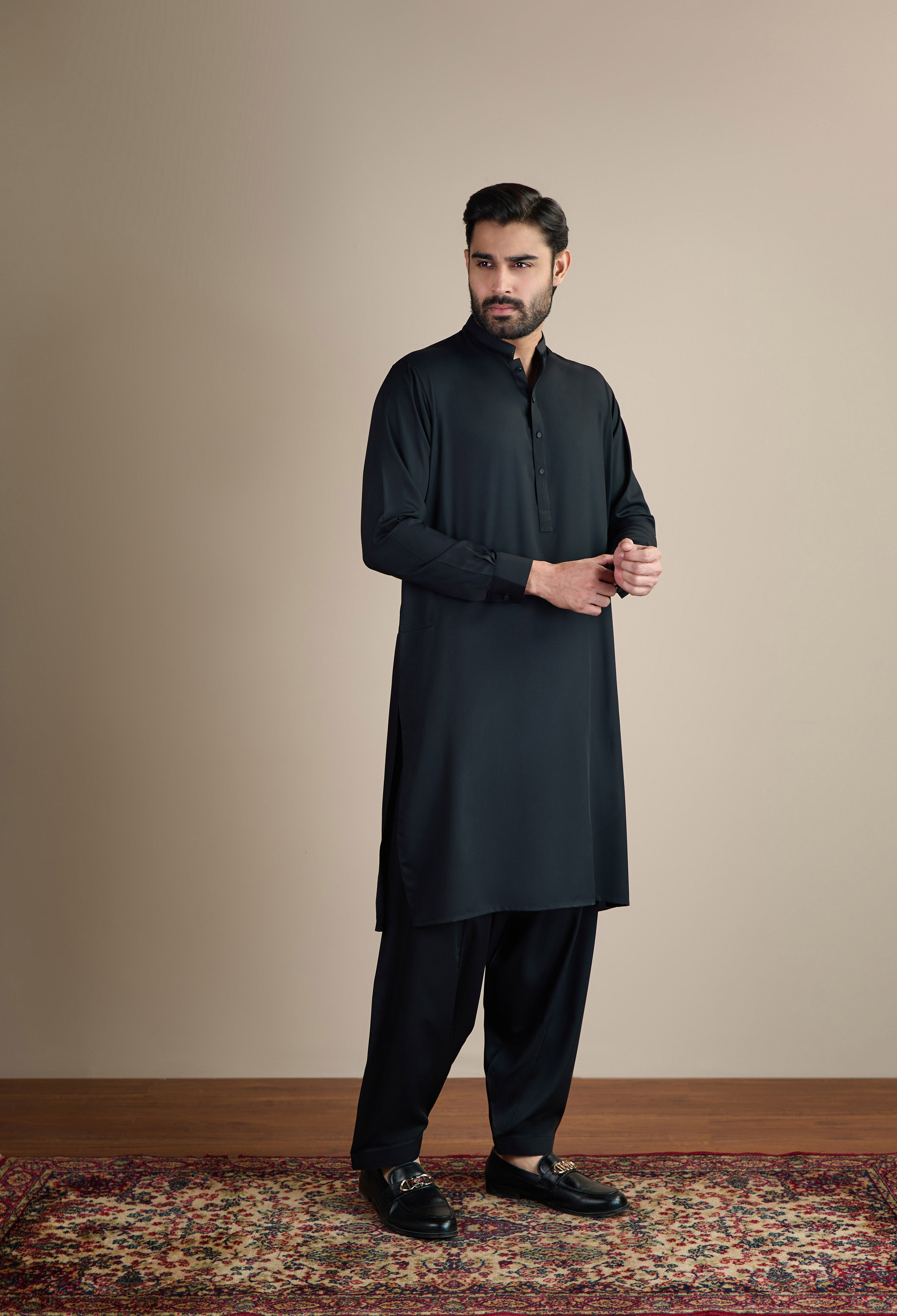 Jet Black Blended Kameez Shalwar