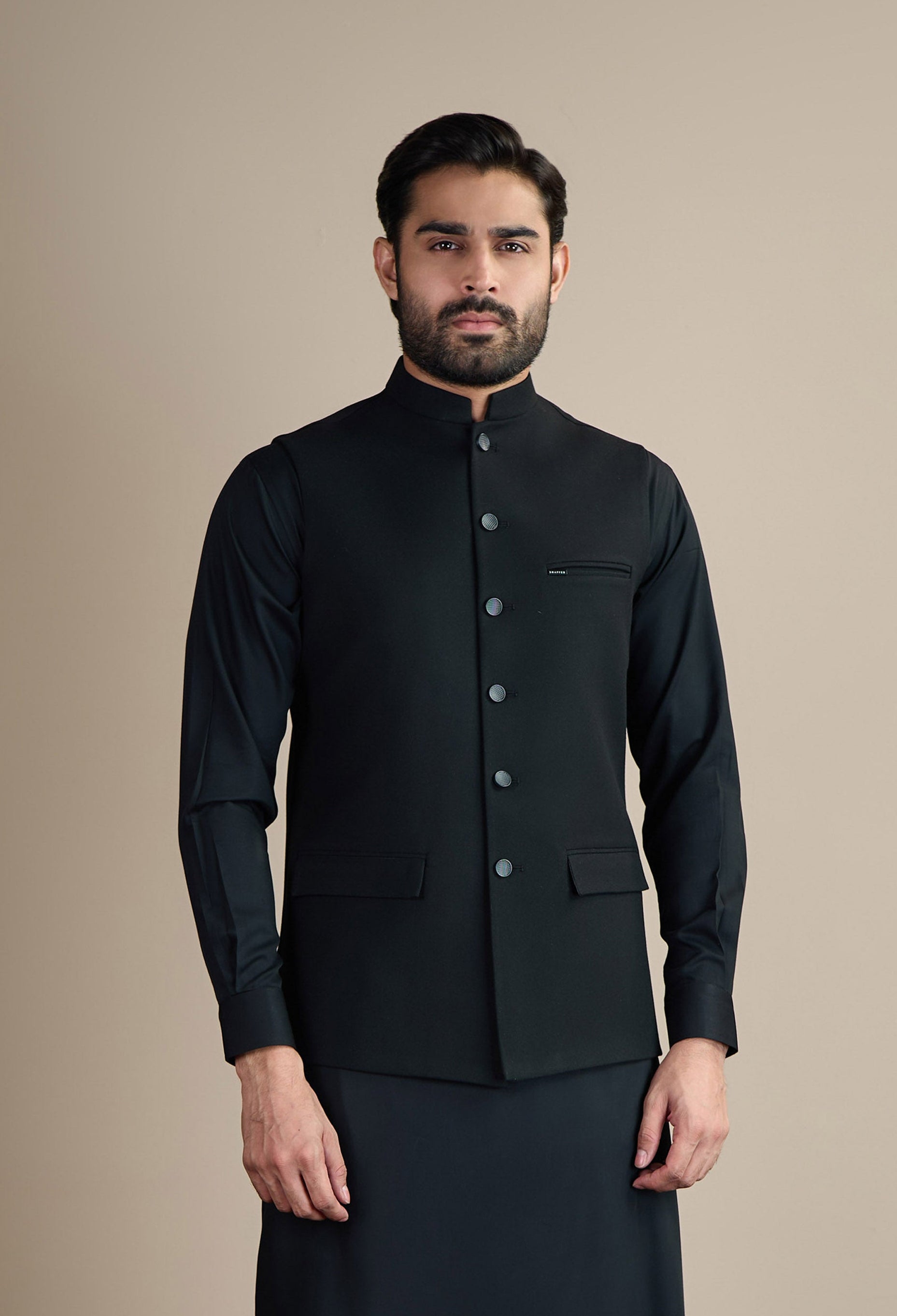 Jet Black Tweed Waistcoat