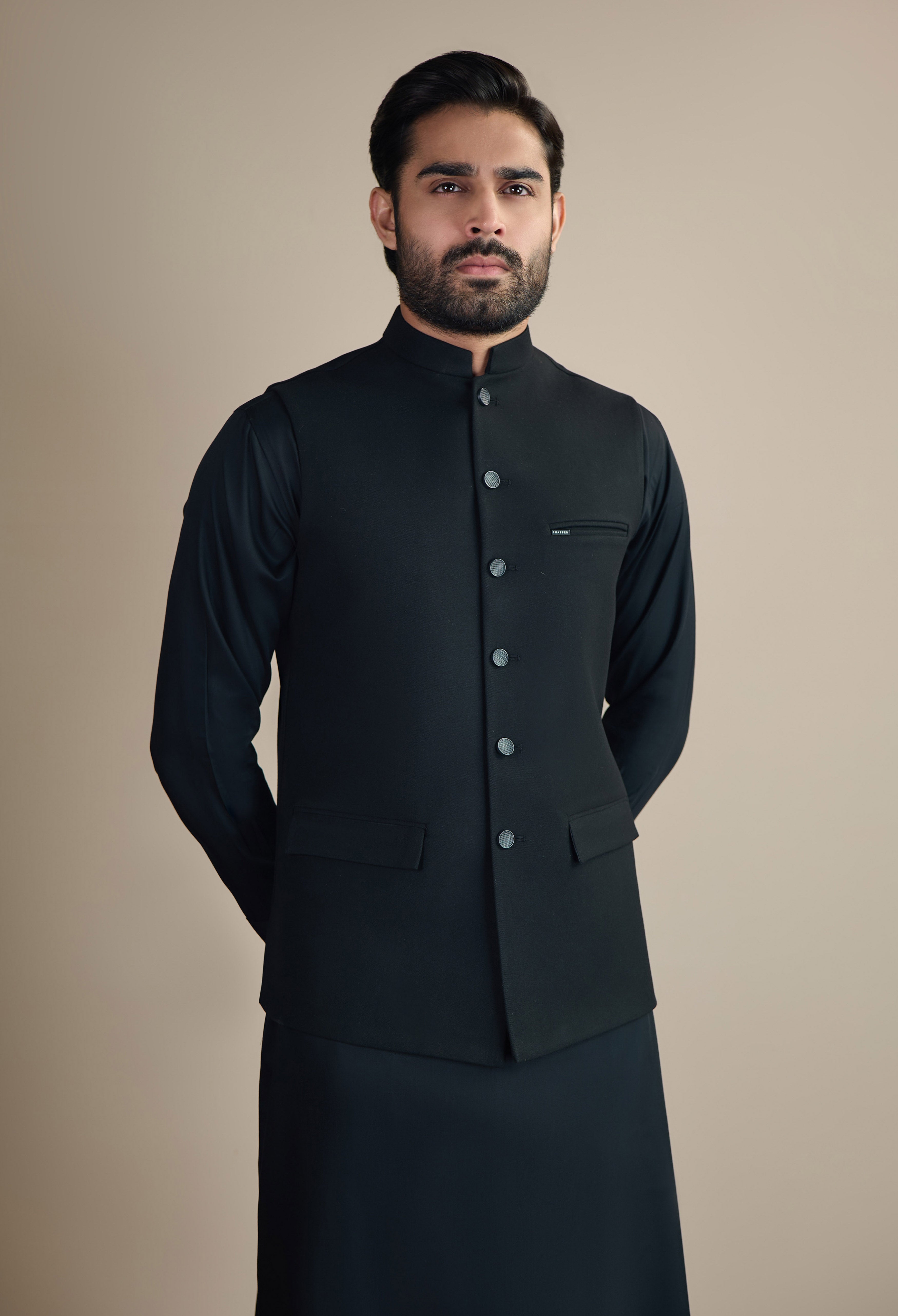 Jet Black Tweed Waistcoat