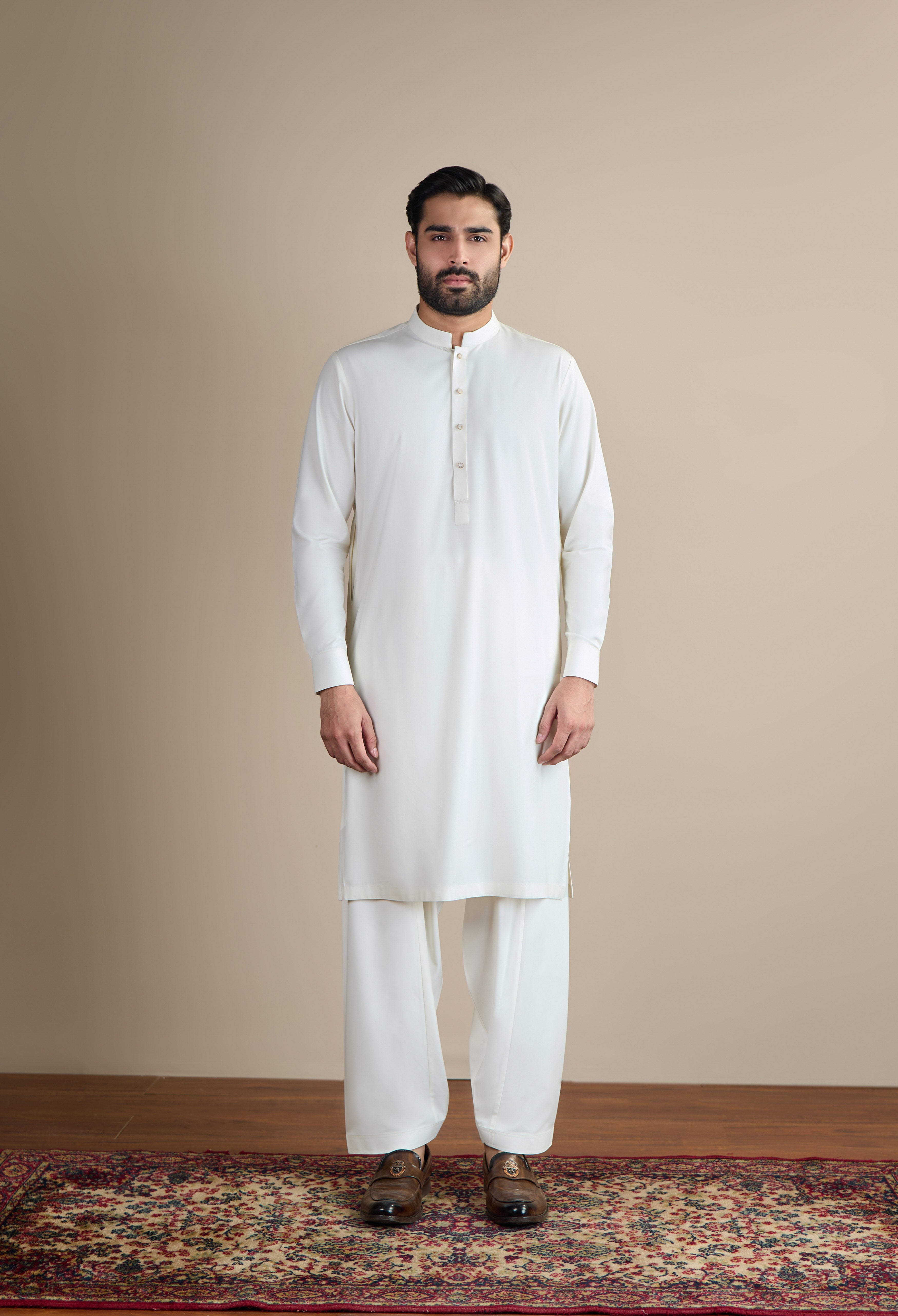Creamy White Blended Kameez Shalwar