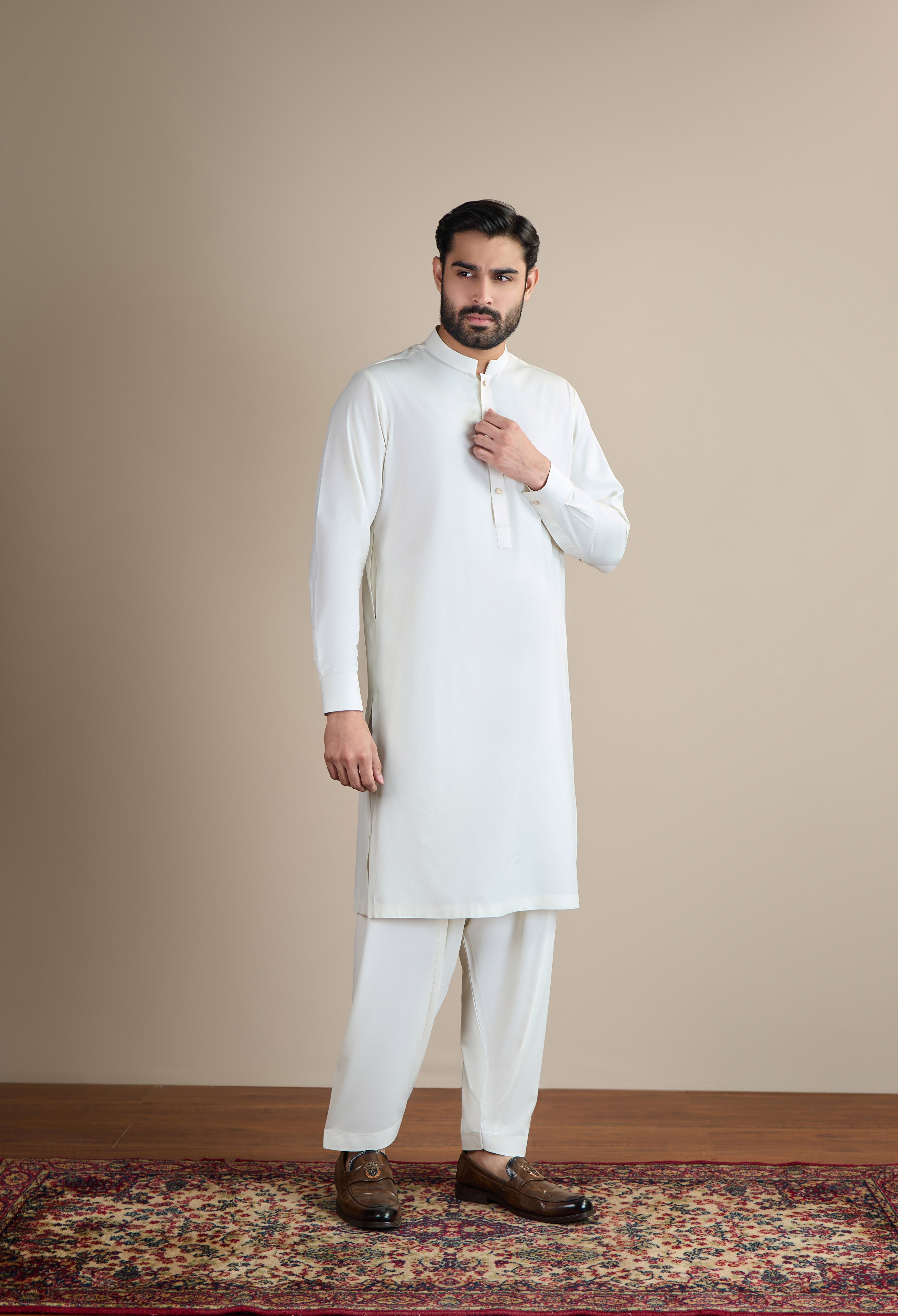 Creamy White Blended Kameez Shalwar