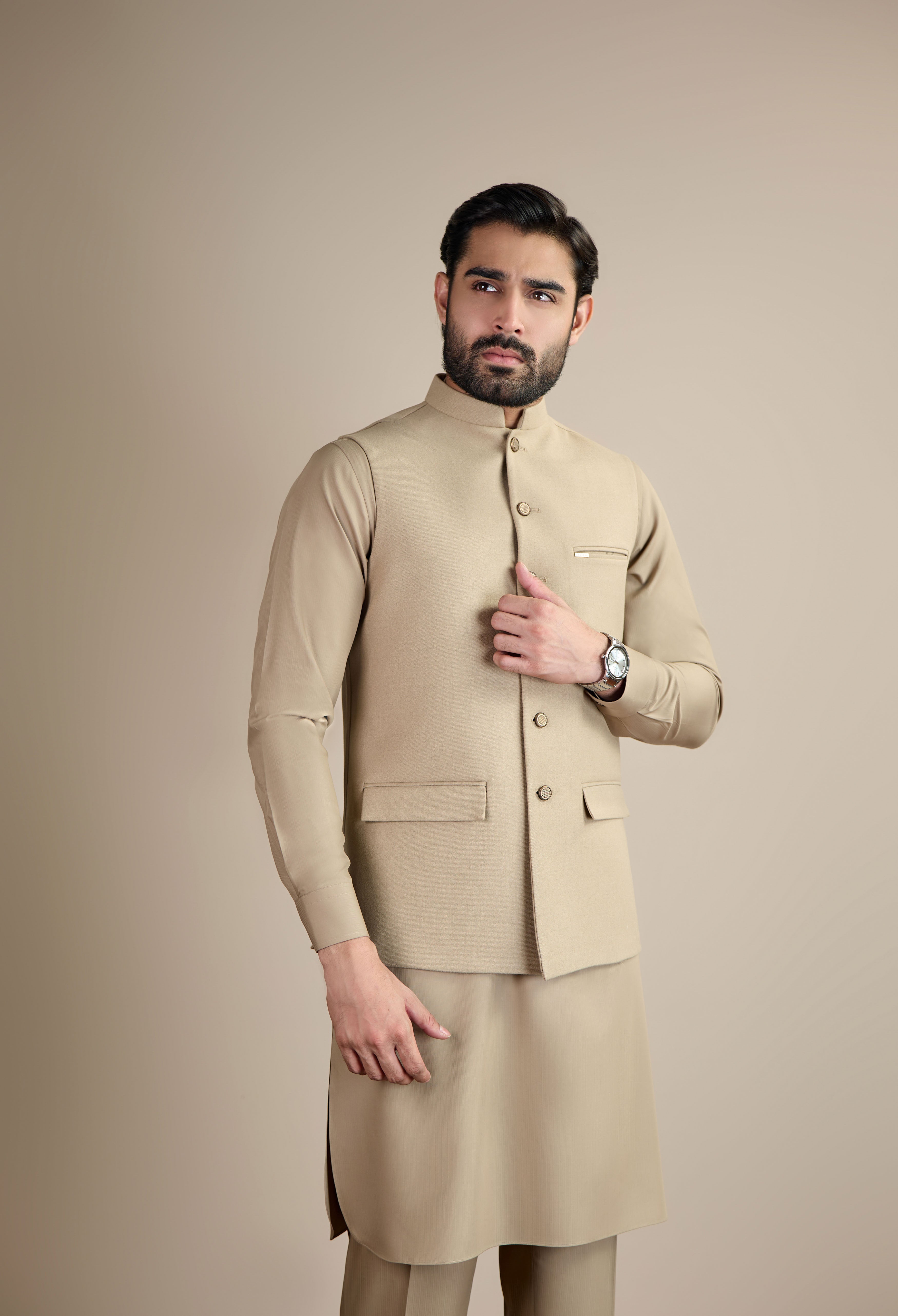 Tan Beige Tweed Waistcoat