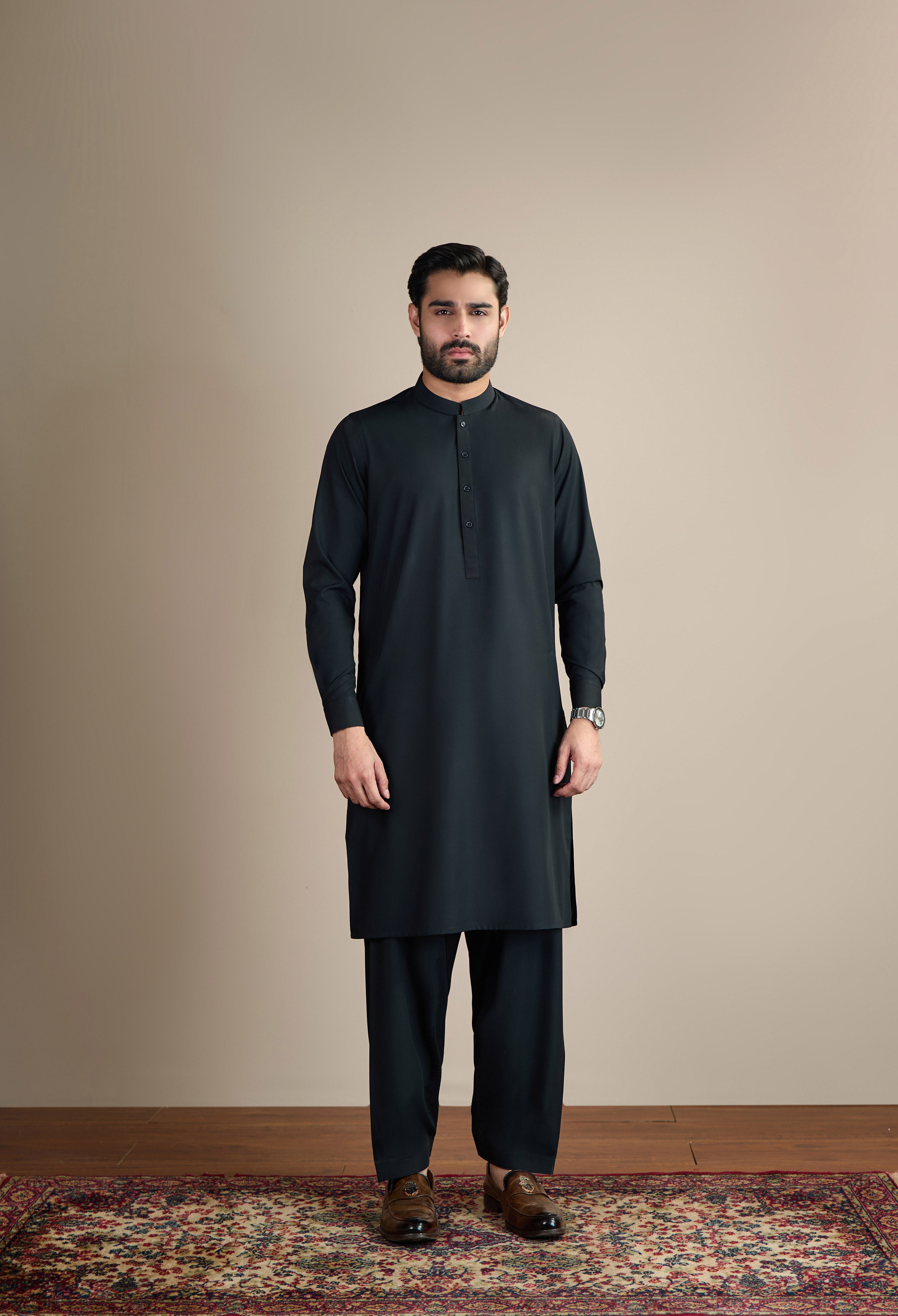 Jet Black Blended Kameez Shalwar