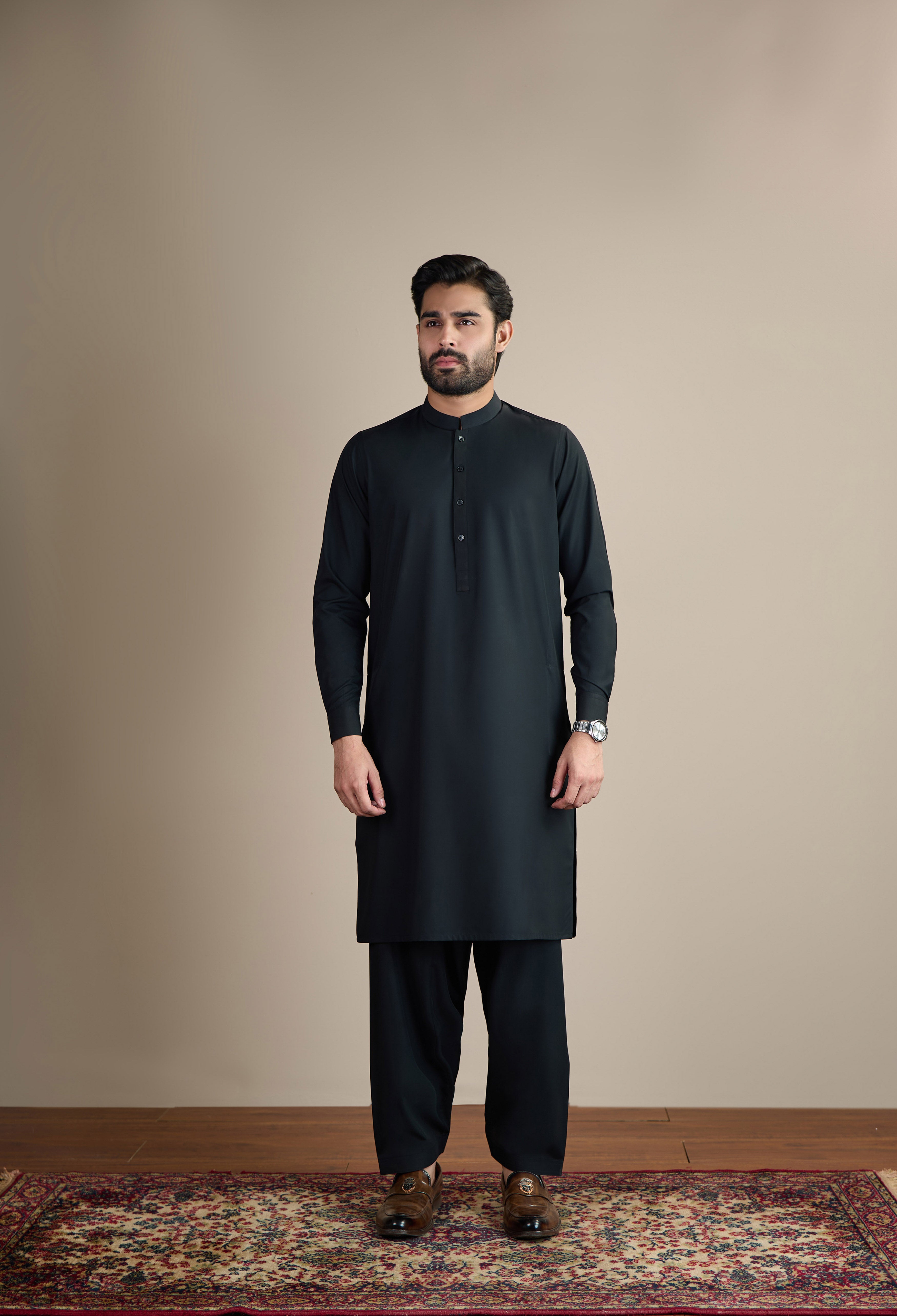 Jet Black Blended Kameez Shalwar