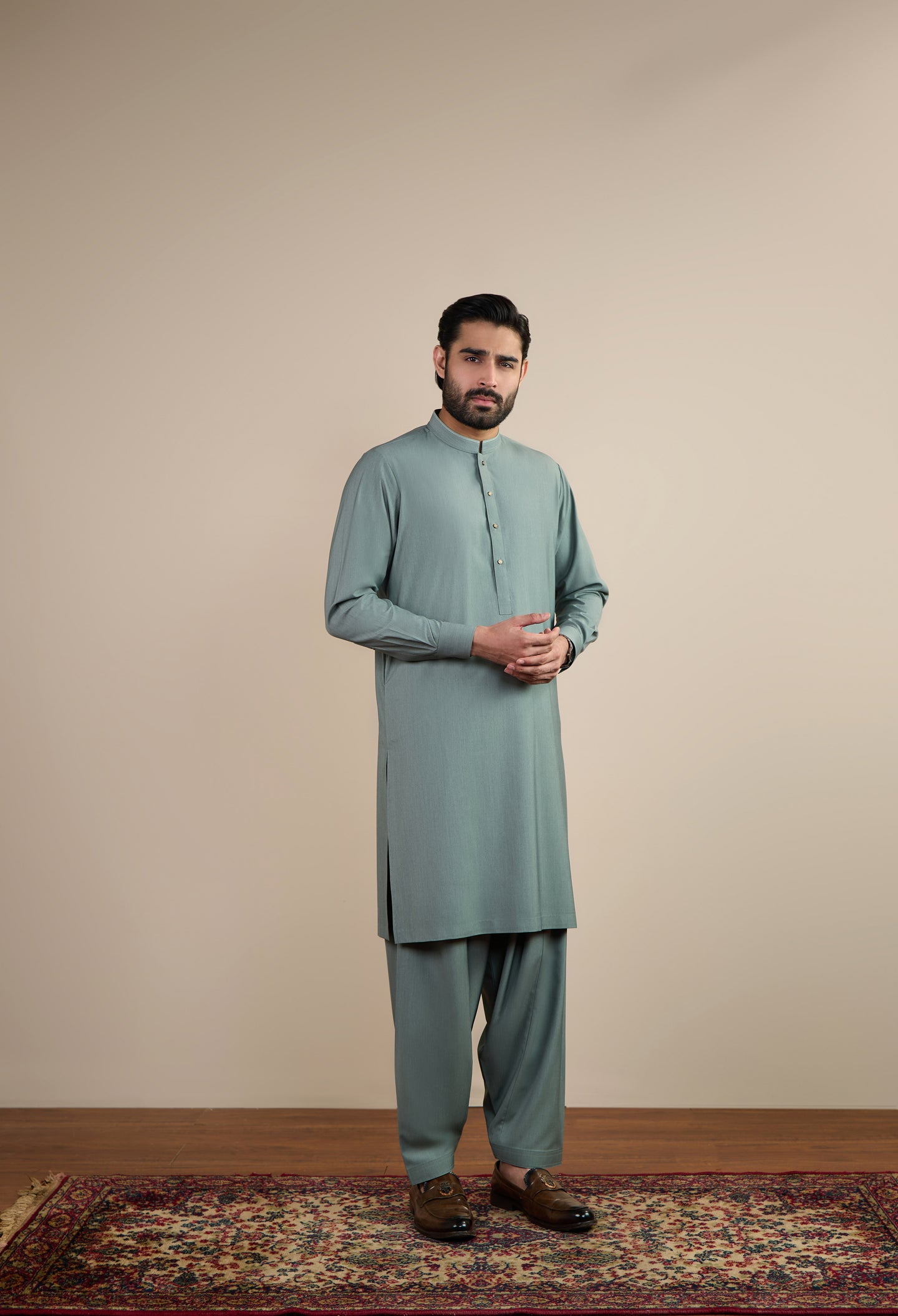 Sage Green Blended Kameez Shalwar