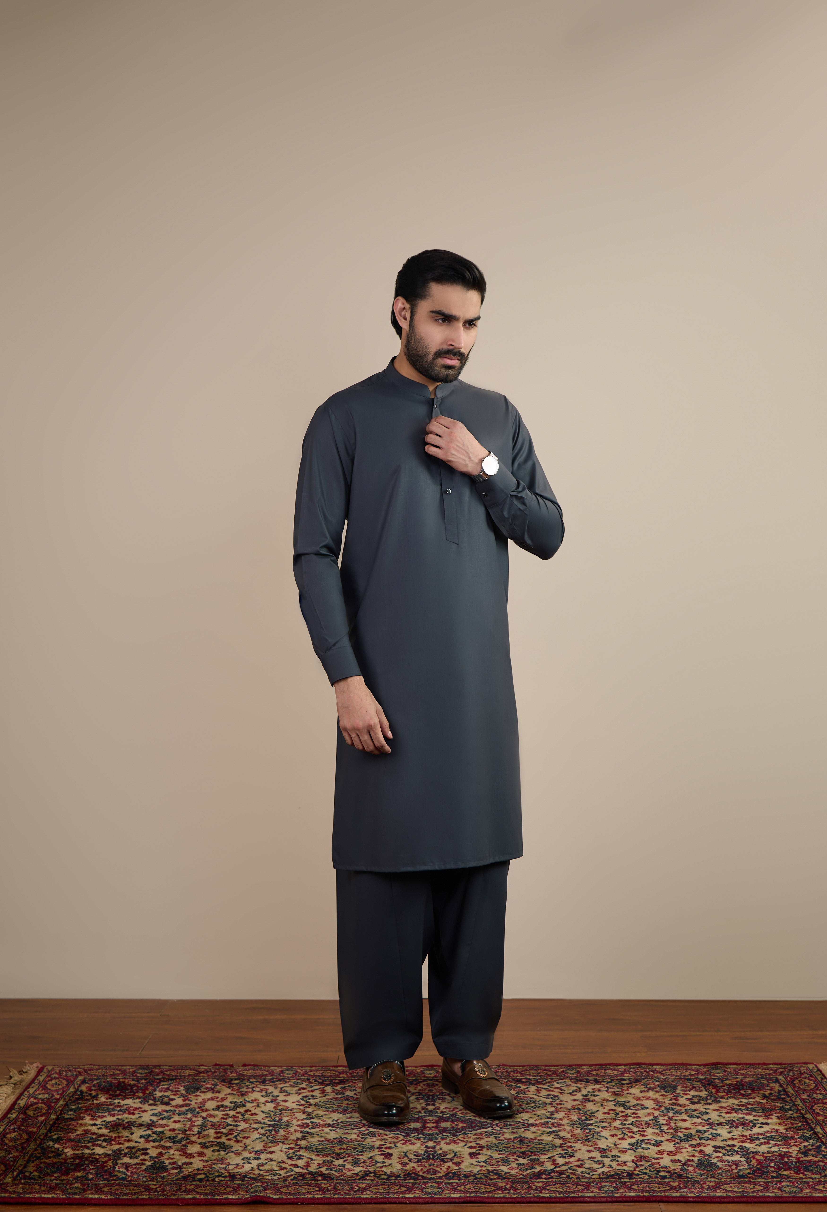 Graphite Grey Blended Kameez Shalwar