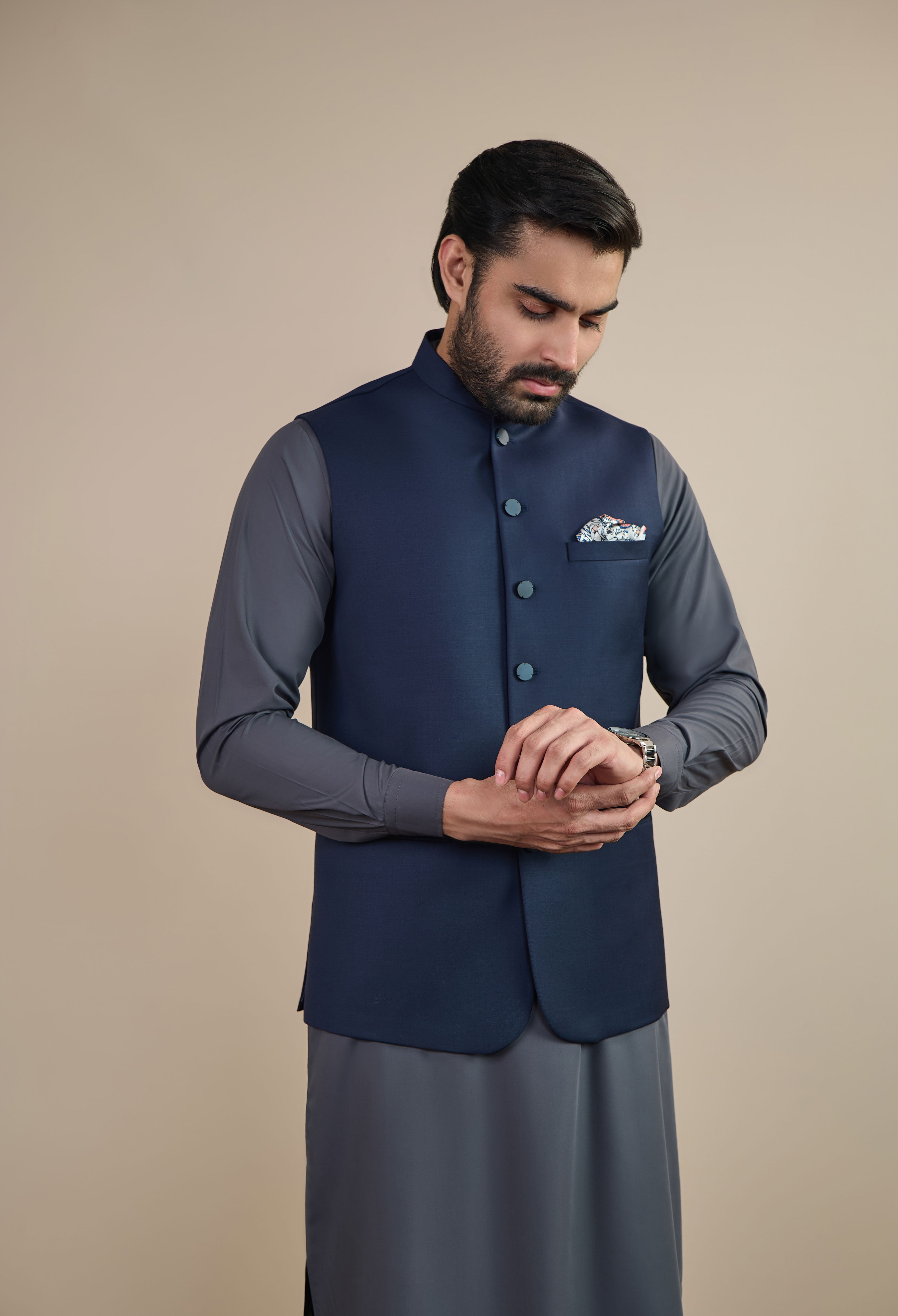 Raven Blue Basic Wool Silk Waistcoat