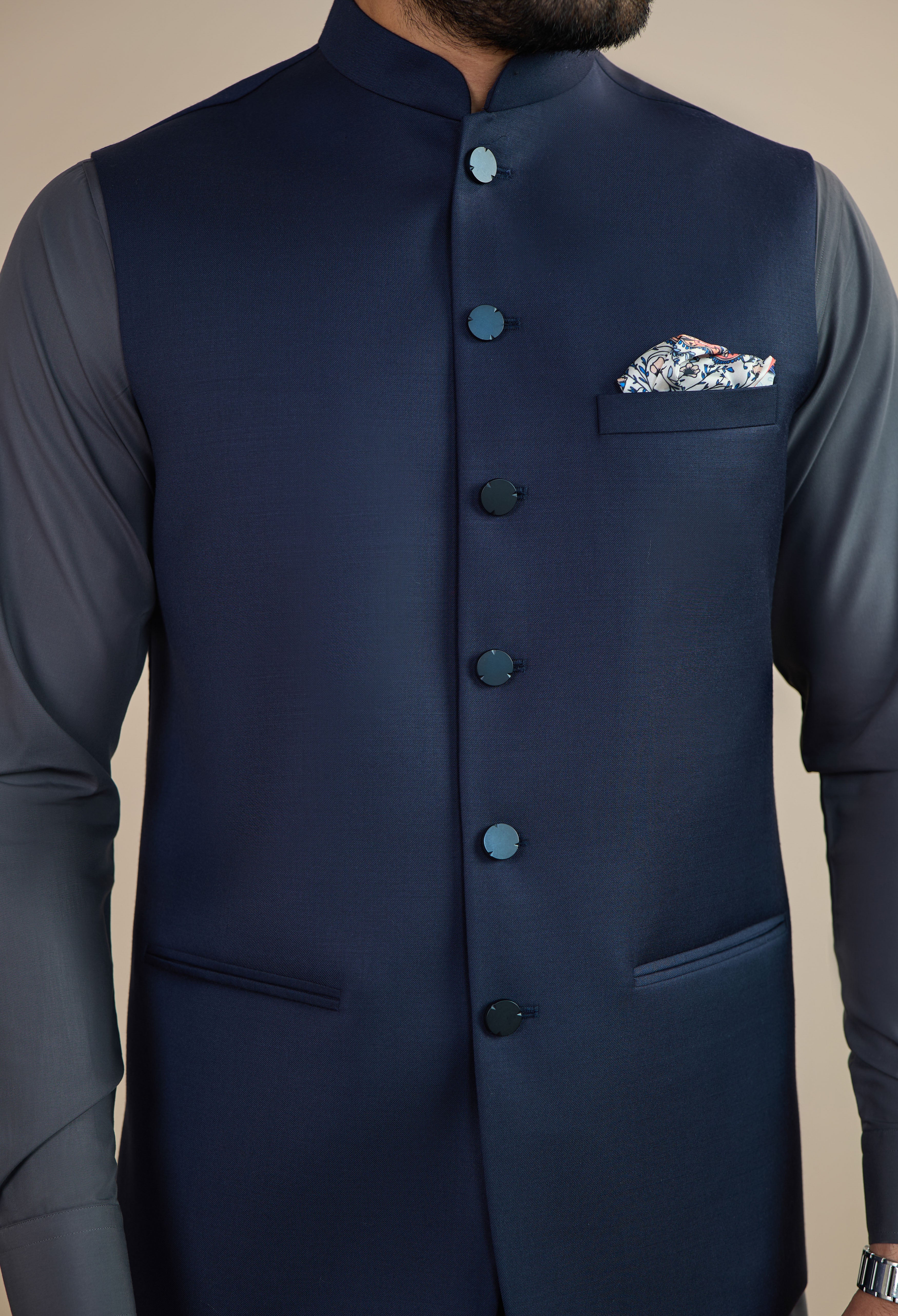 Raven Blue Basic Wool Silk Waistcoat