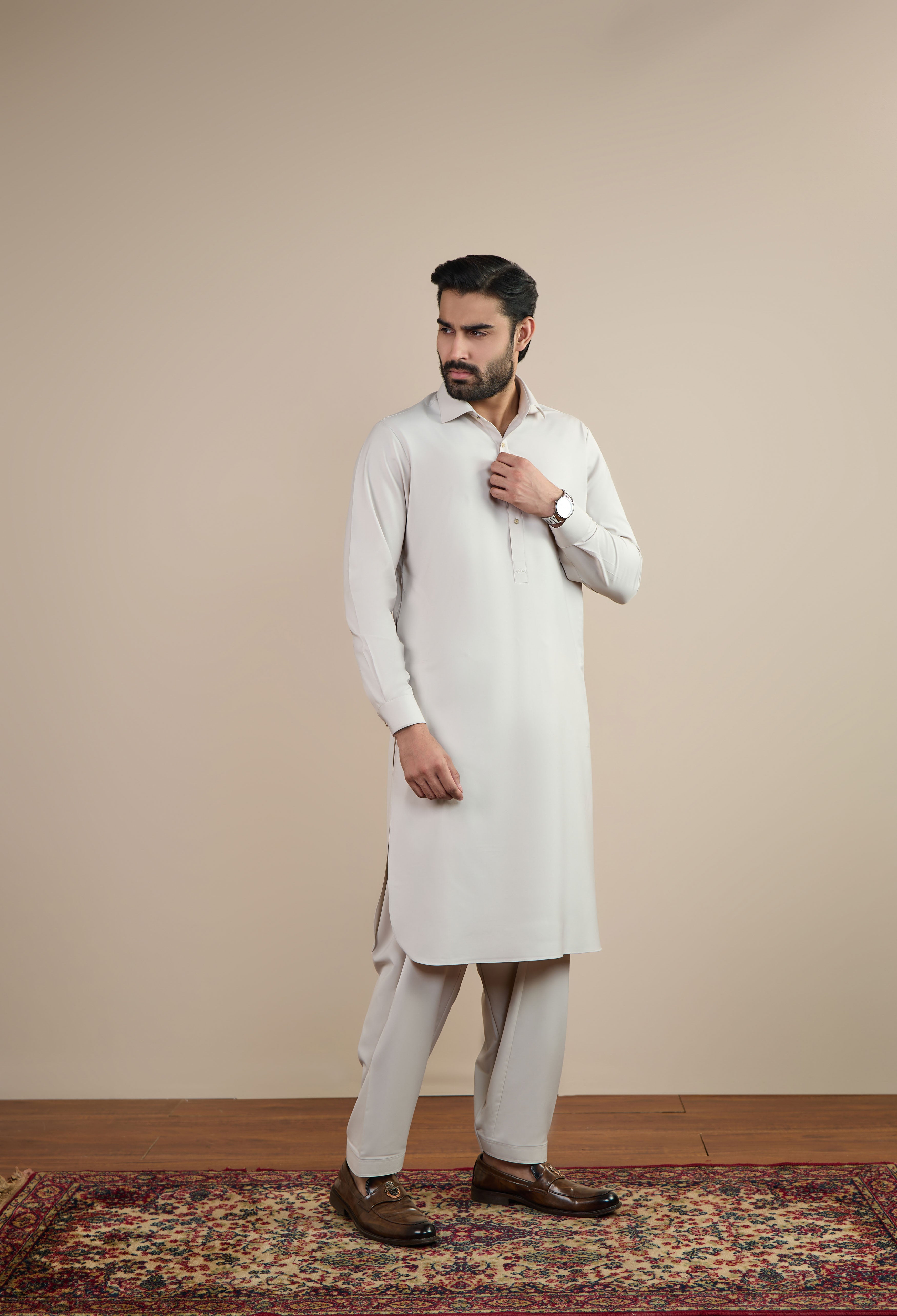 Ceramic Beige Blended Kameez Shalwar