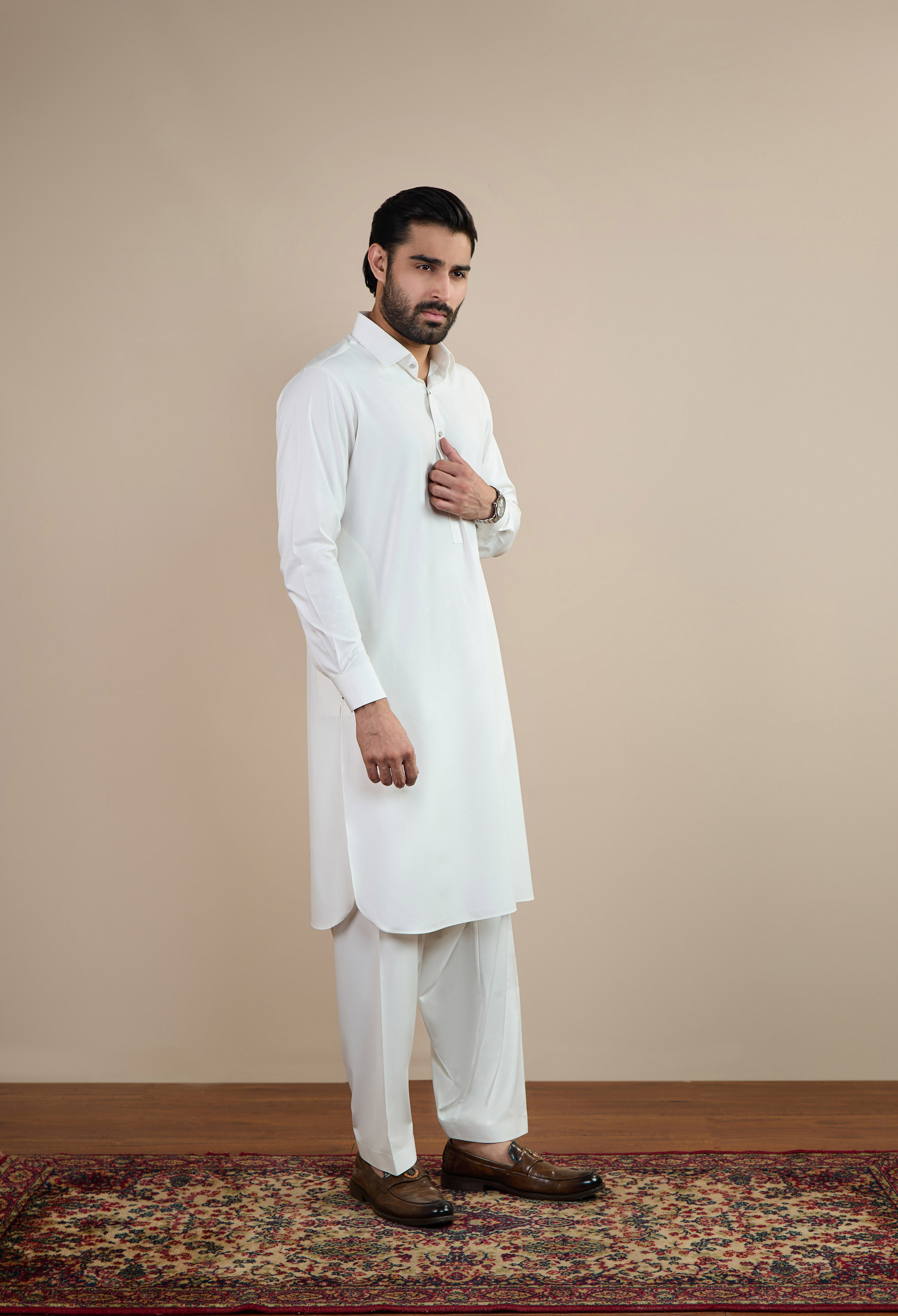Azure White Blended Kameez Shalwar