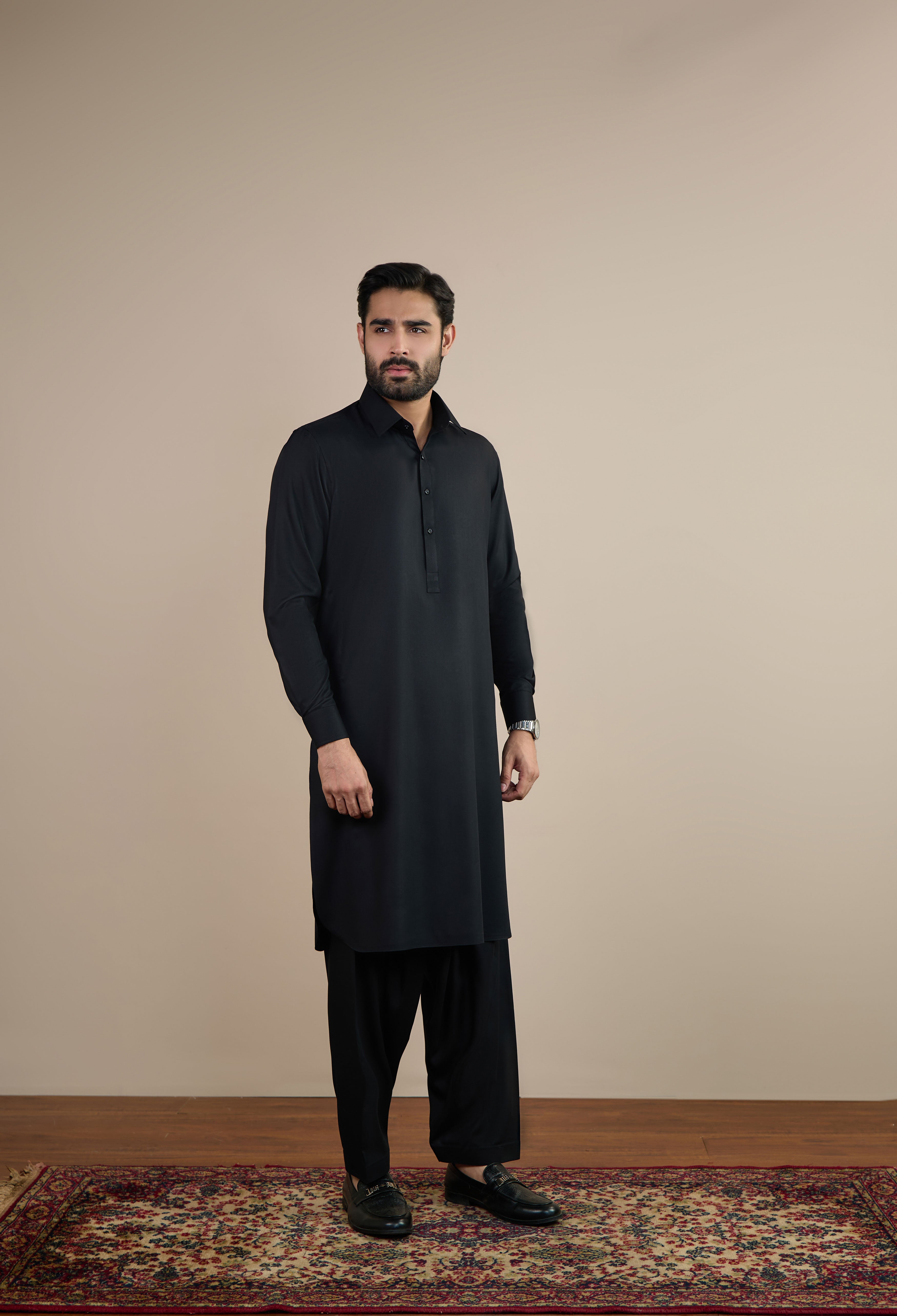 Jet Black Blended Kameez Shalwar