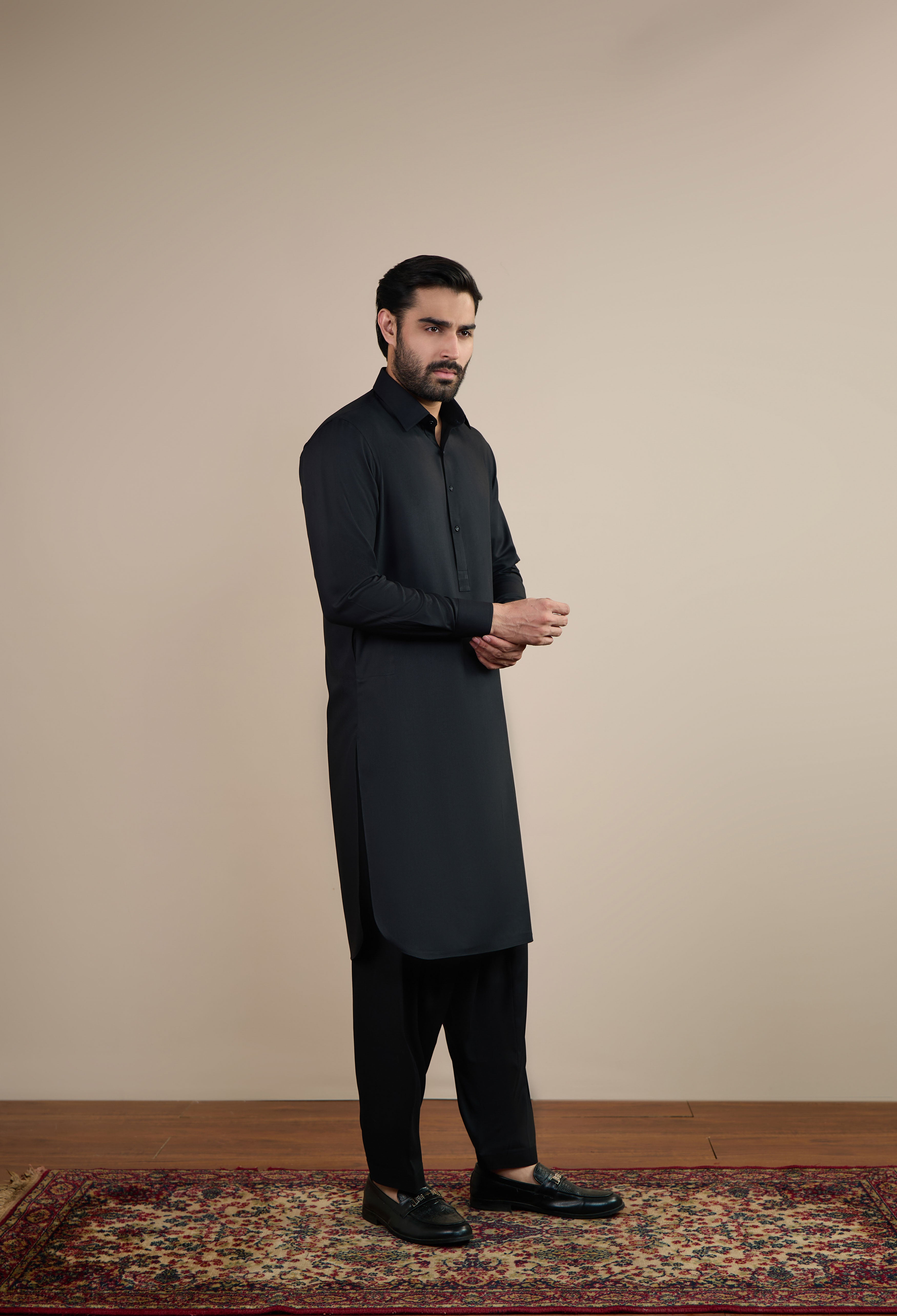 Jet Black Blended Kameez Shalwar