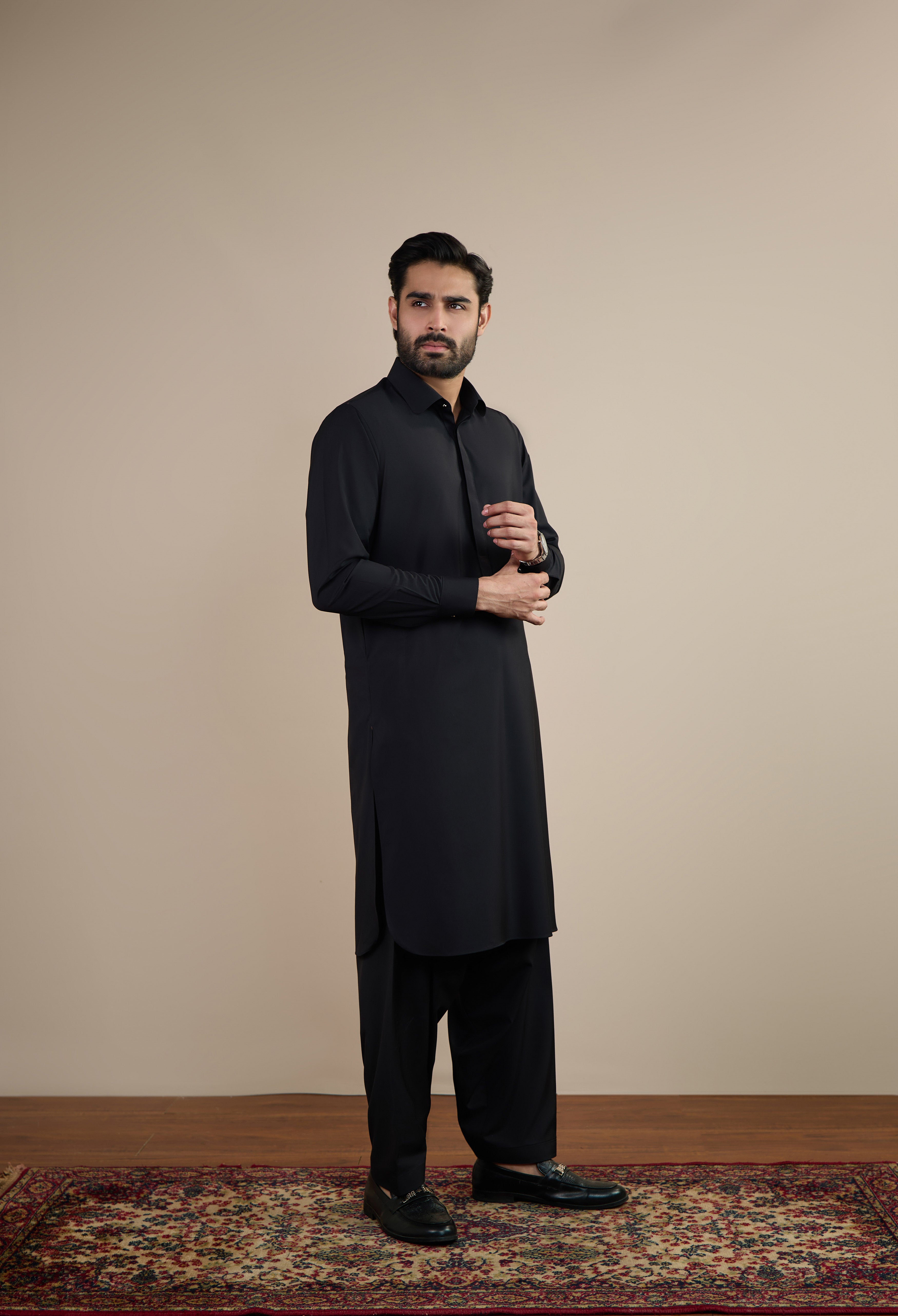 Jet Black Blended Kameez Shalwar