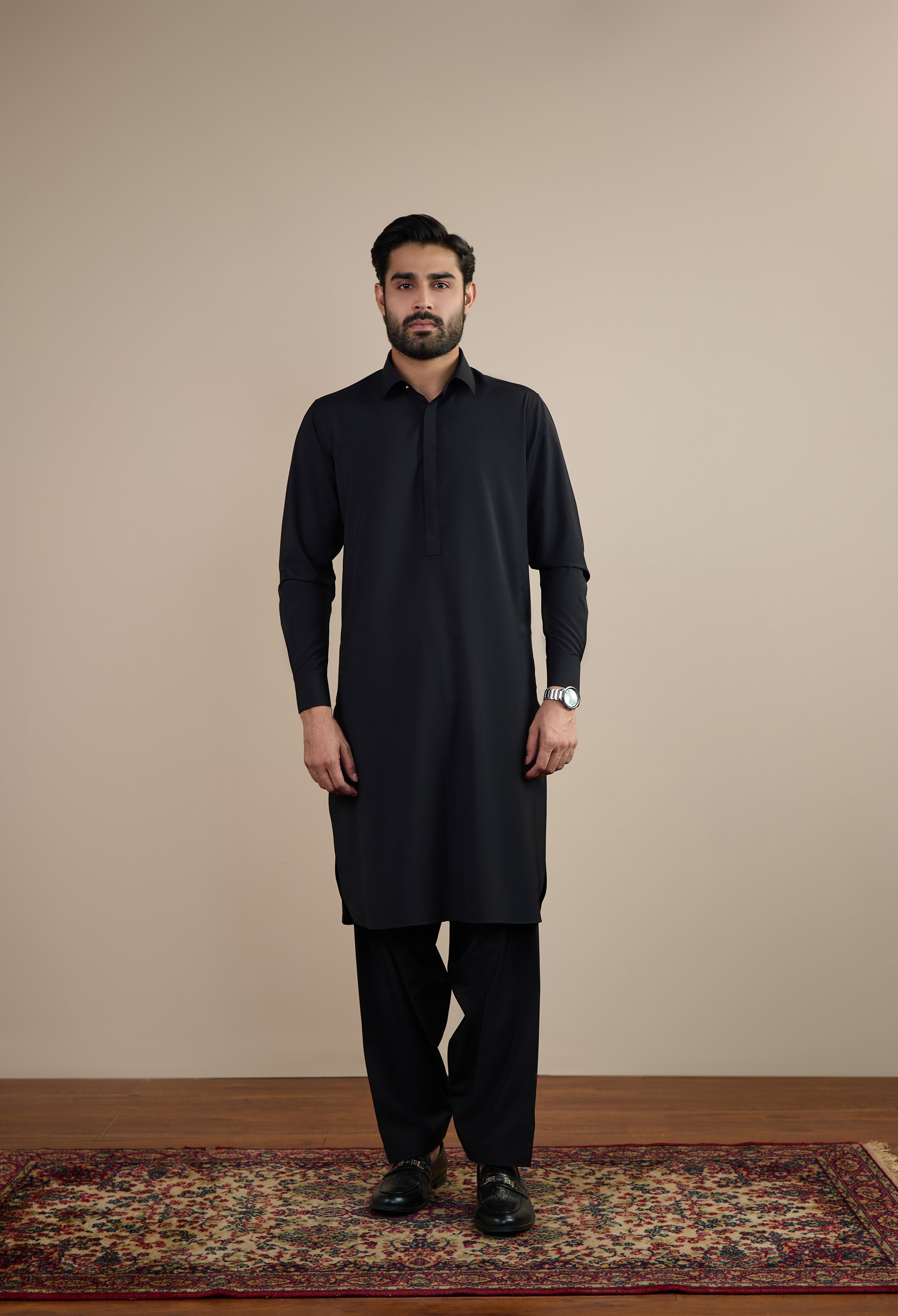 Jet Black Blended Kameez Shalwar