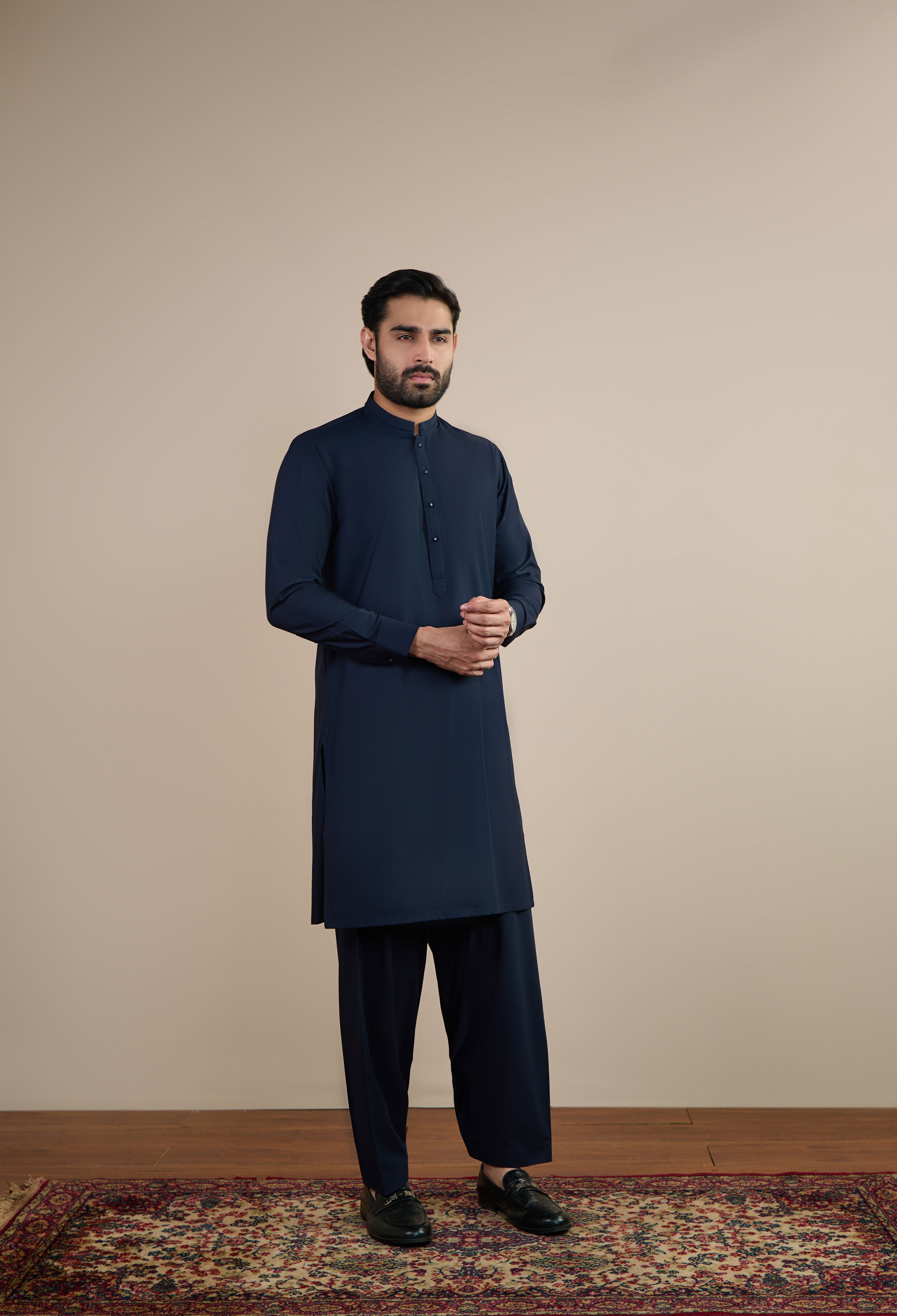 Dark Navy Blue Blended Kameez Shalwar