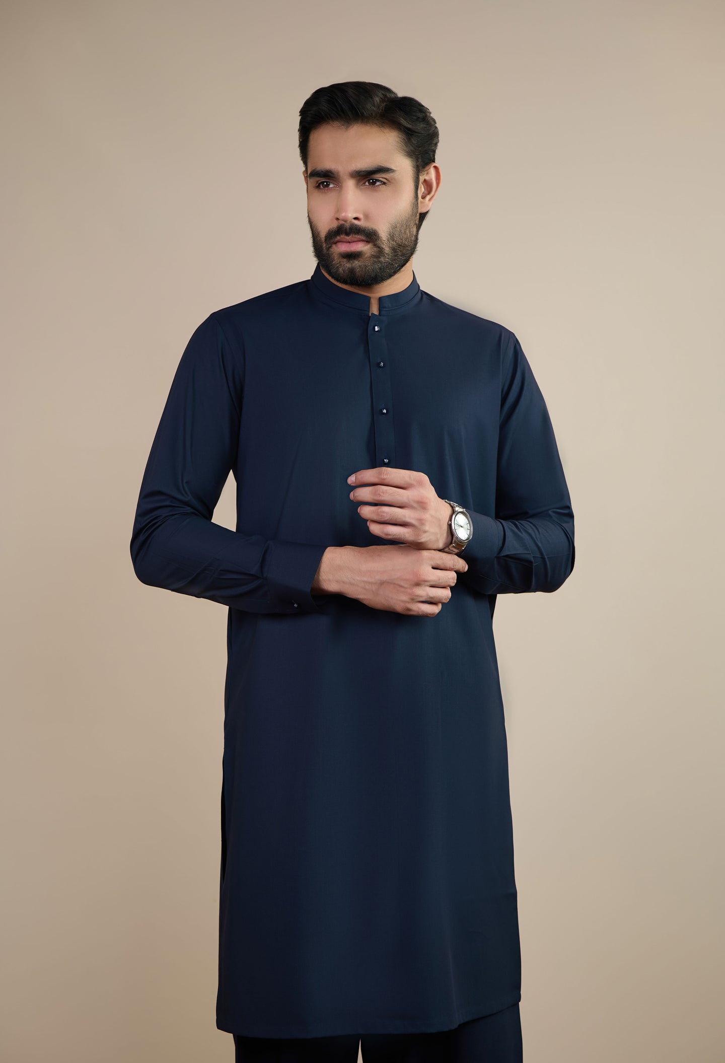 Dark Navy Blue Blended Kameez Shalwar