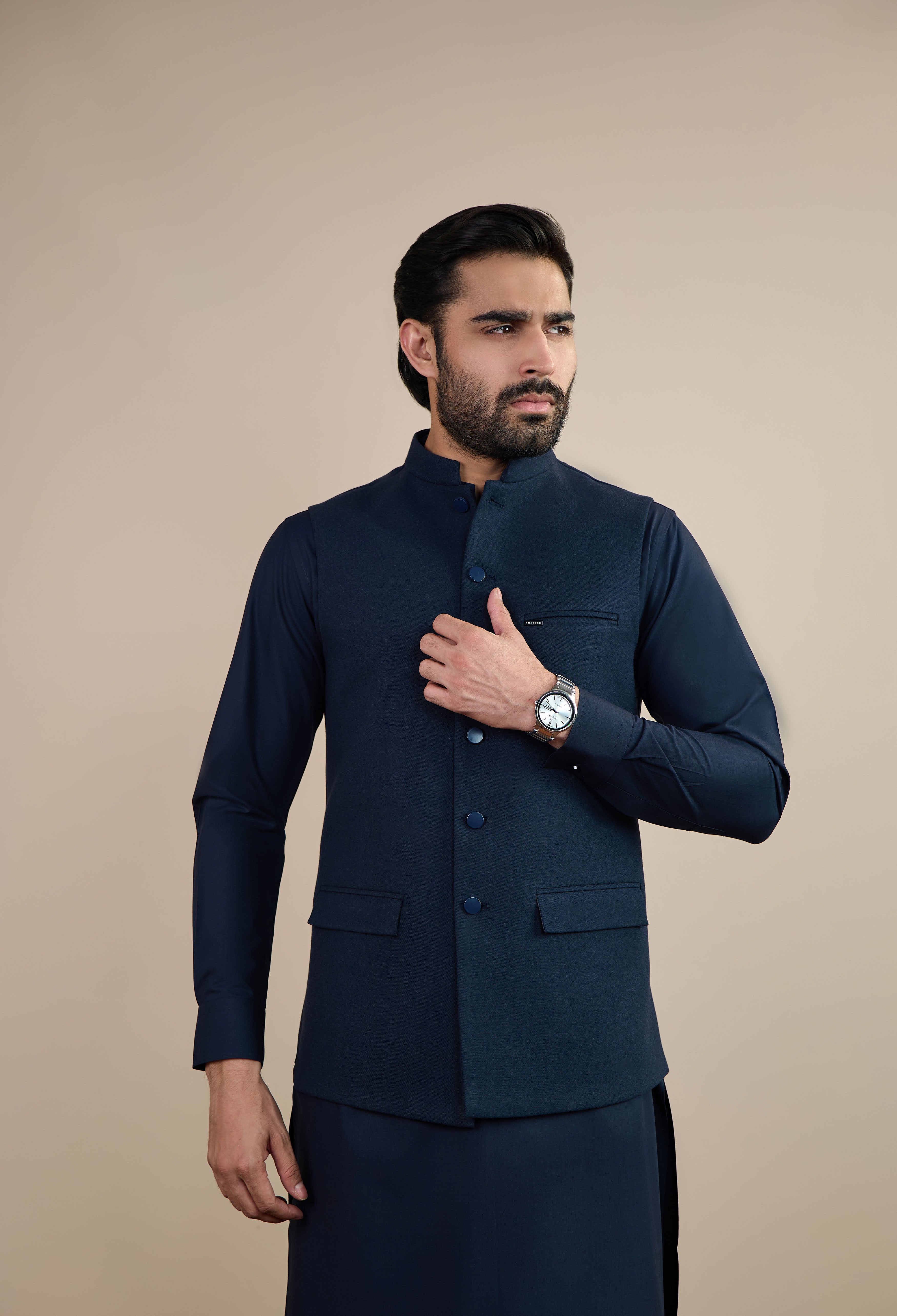 Navy Blue Tweed Waistcoat