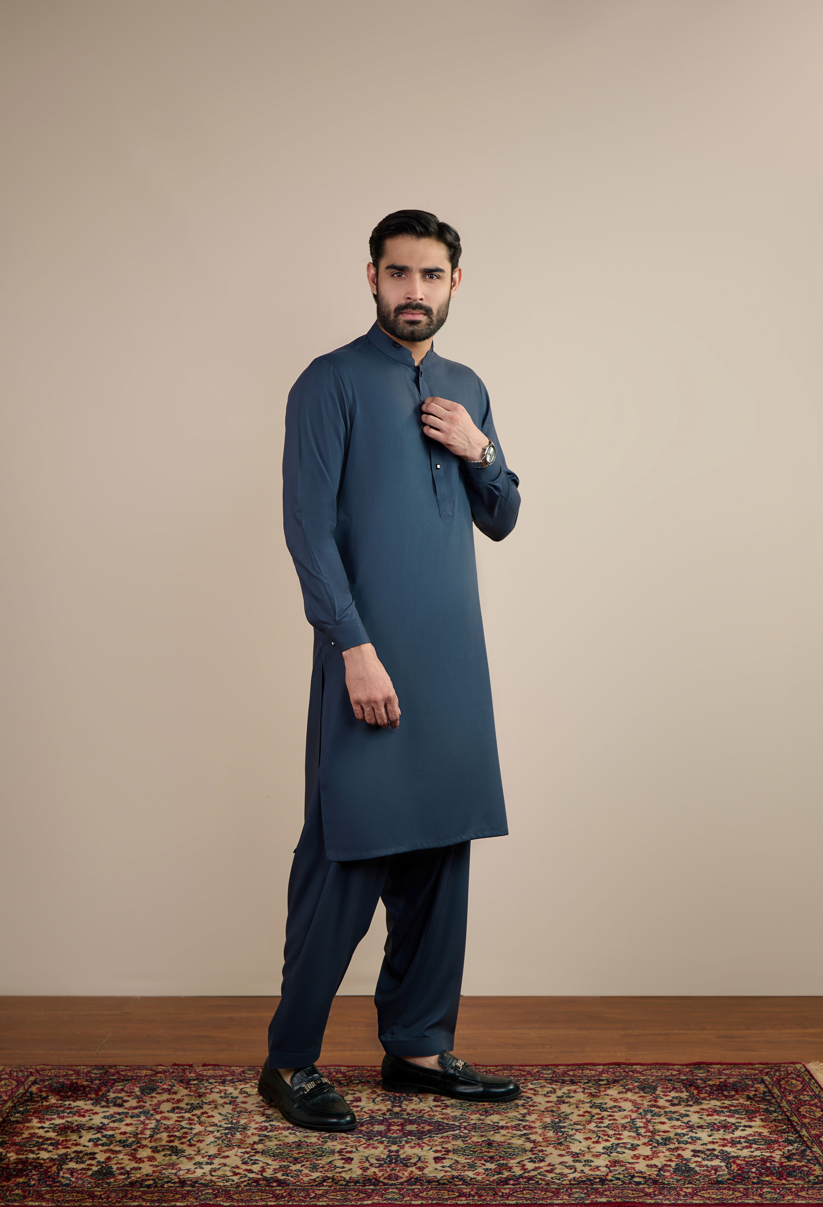 Blueish Grey Blended Kameez Shalwar