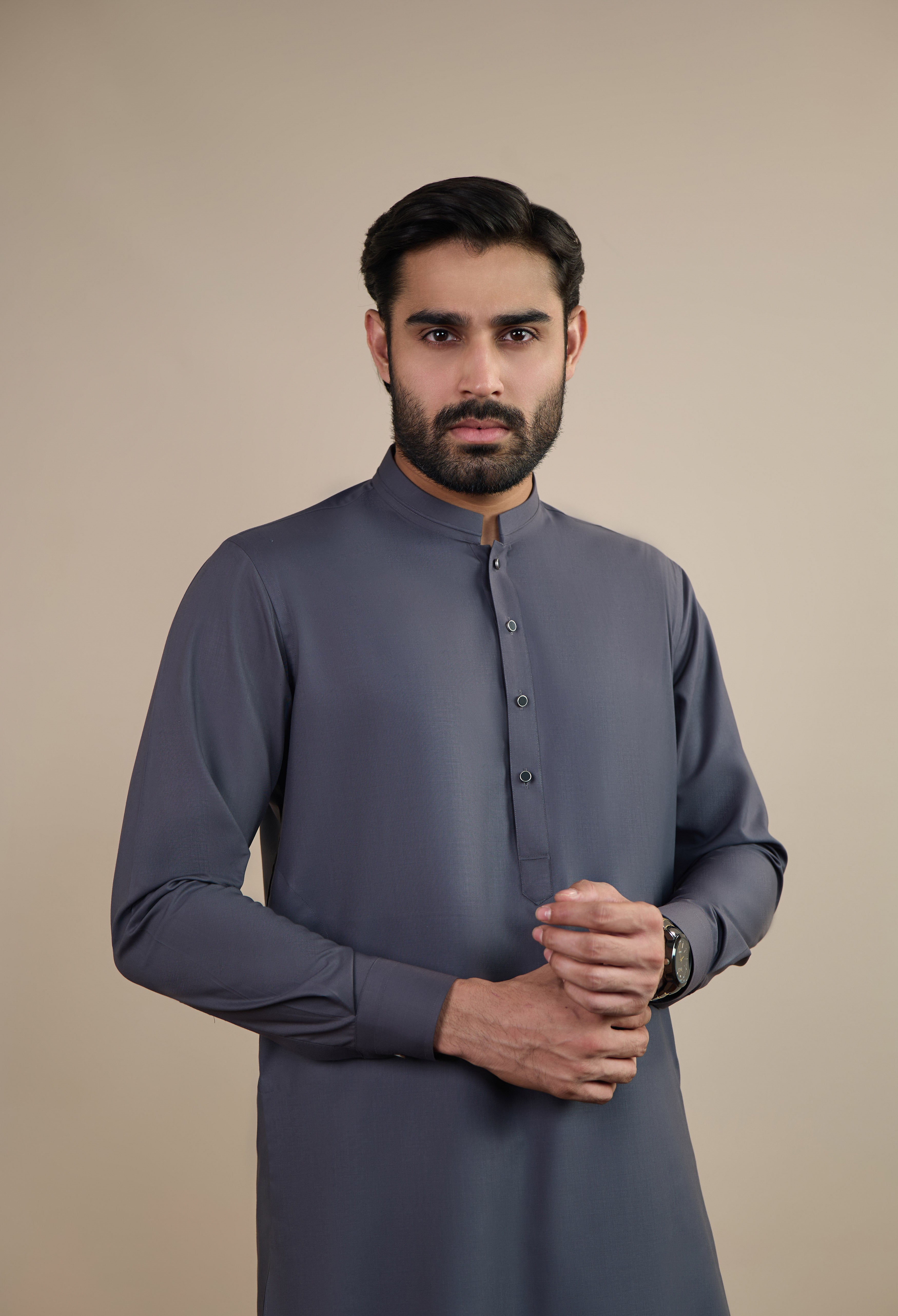 Metallic Grey Blended Kameez Shalwar