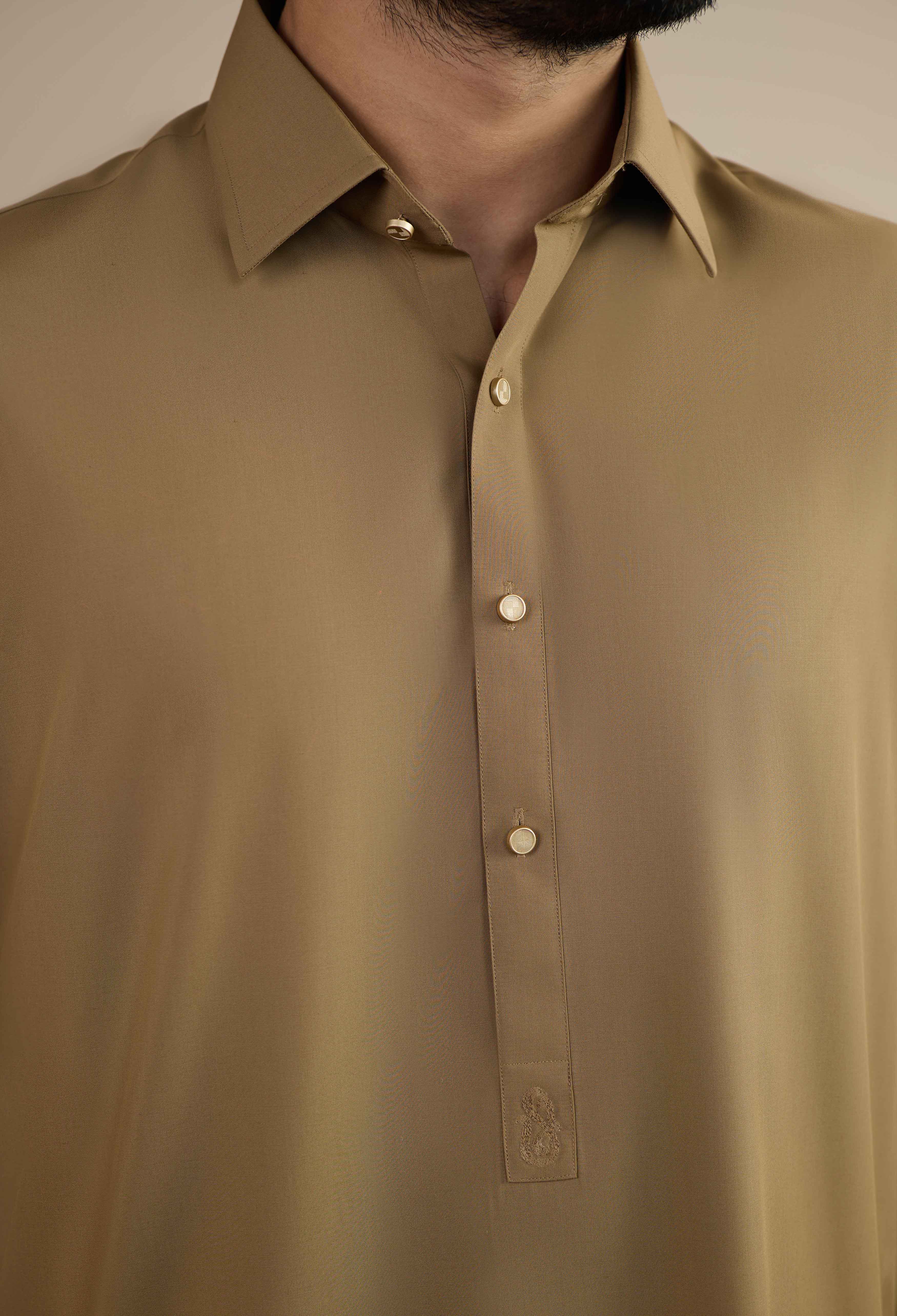 Khaki Brown Detailing Kameez Shalwar