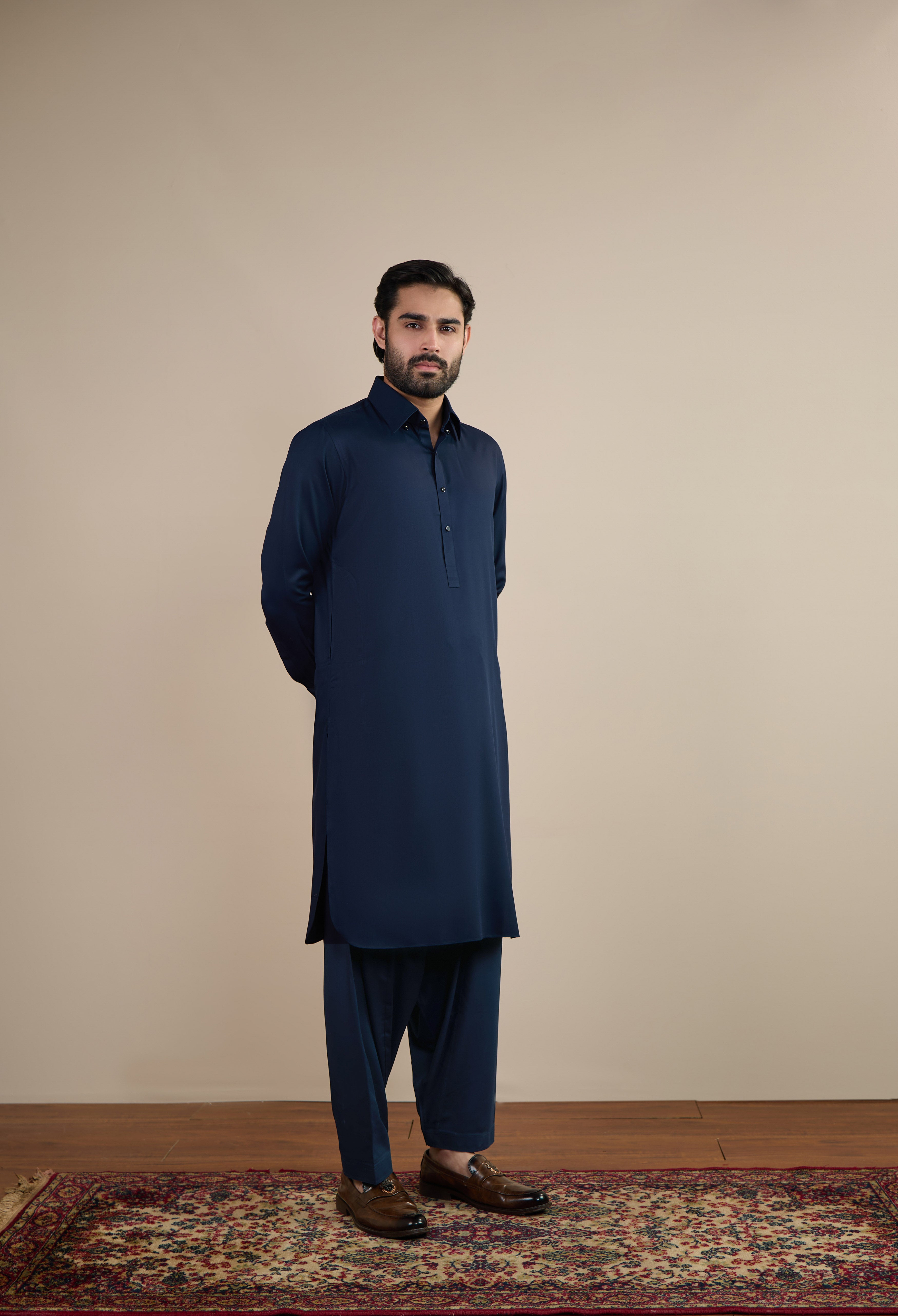 Navy Blue Blended Kameez Shalwar