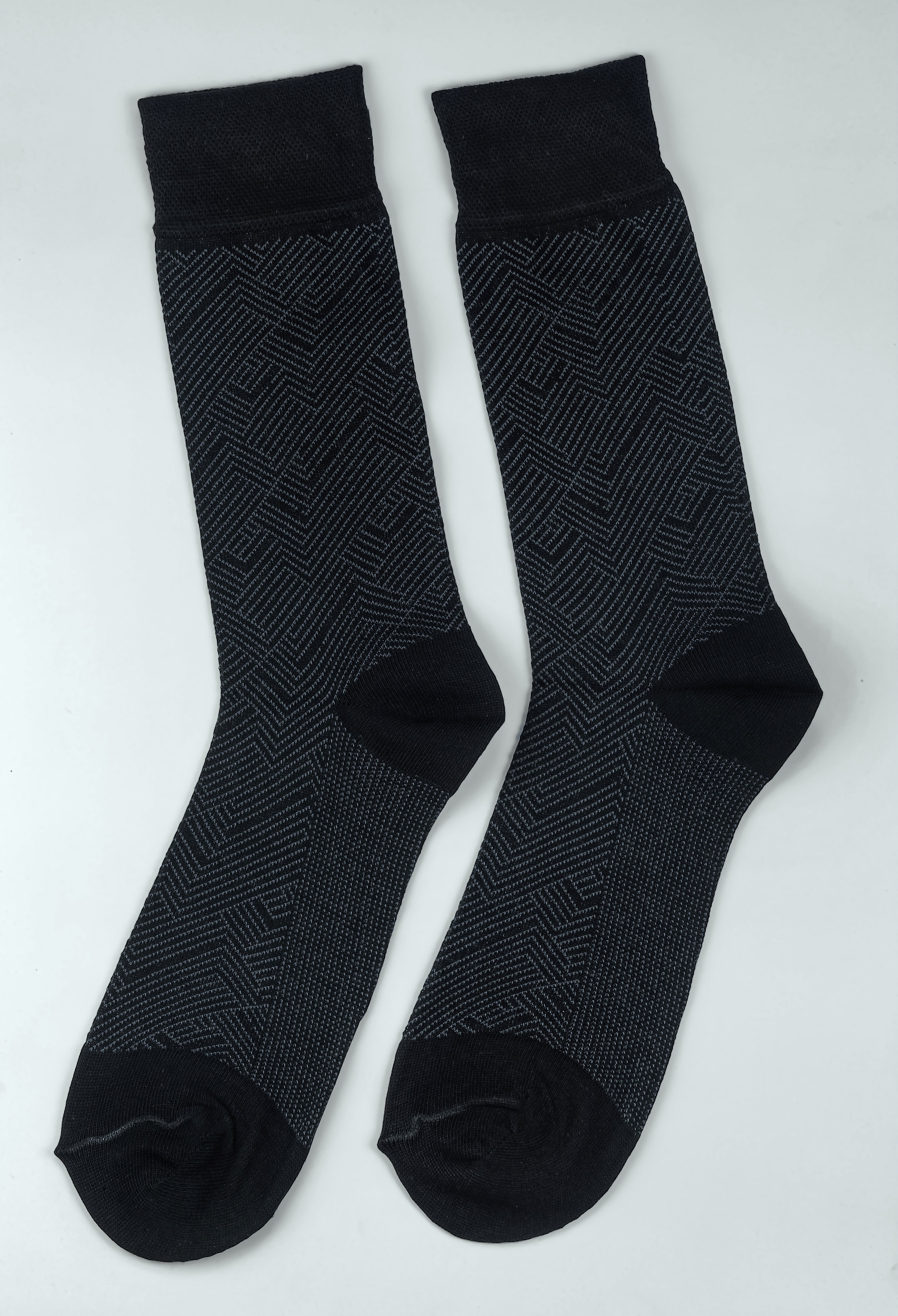 Coal Black Cotton Zigzag Socks