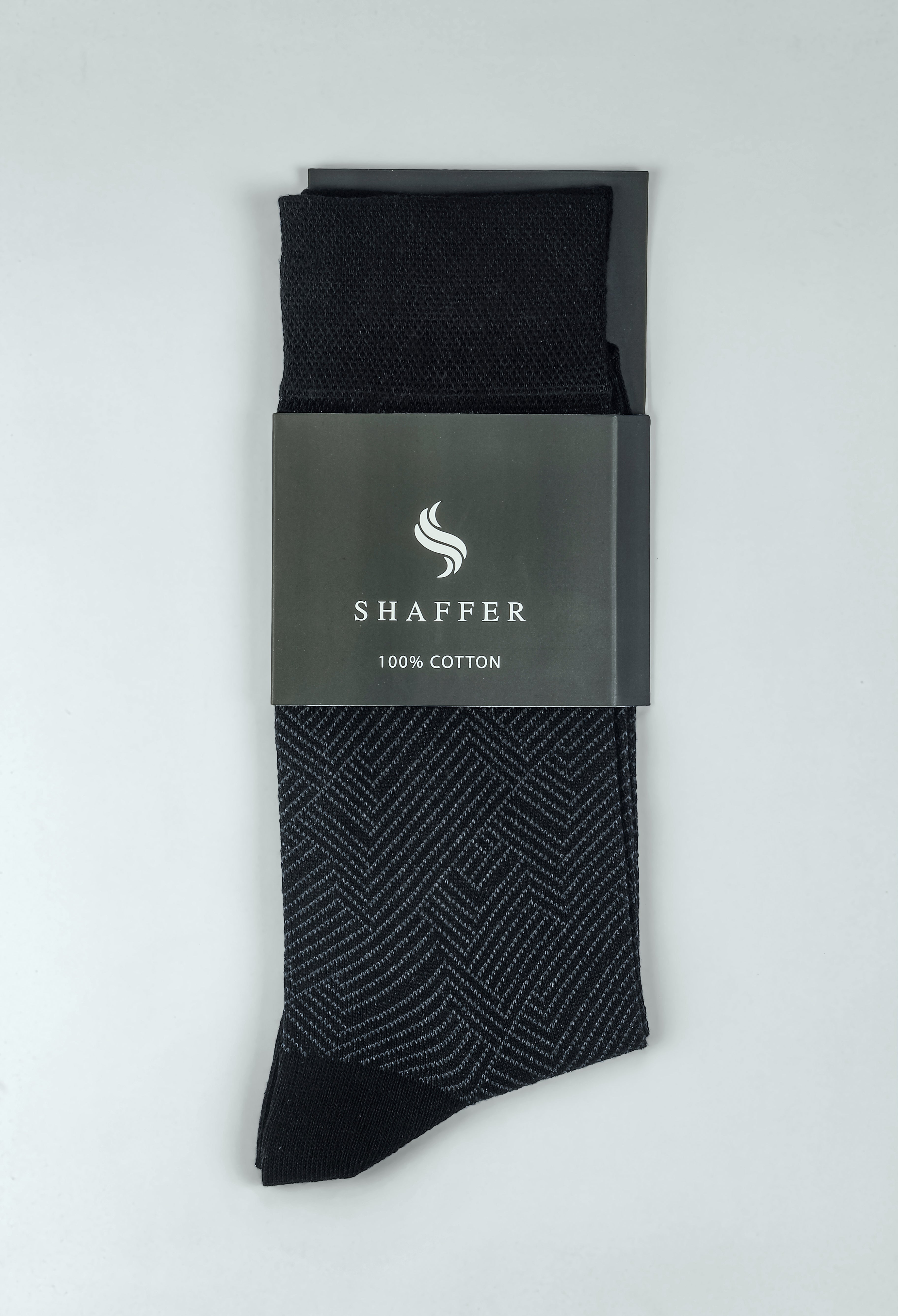 Coal Black Cotton Zigzag Socks