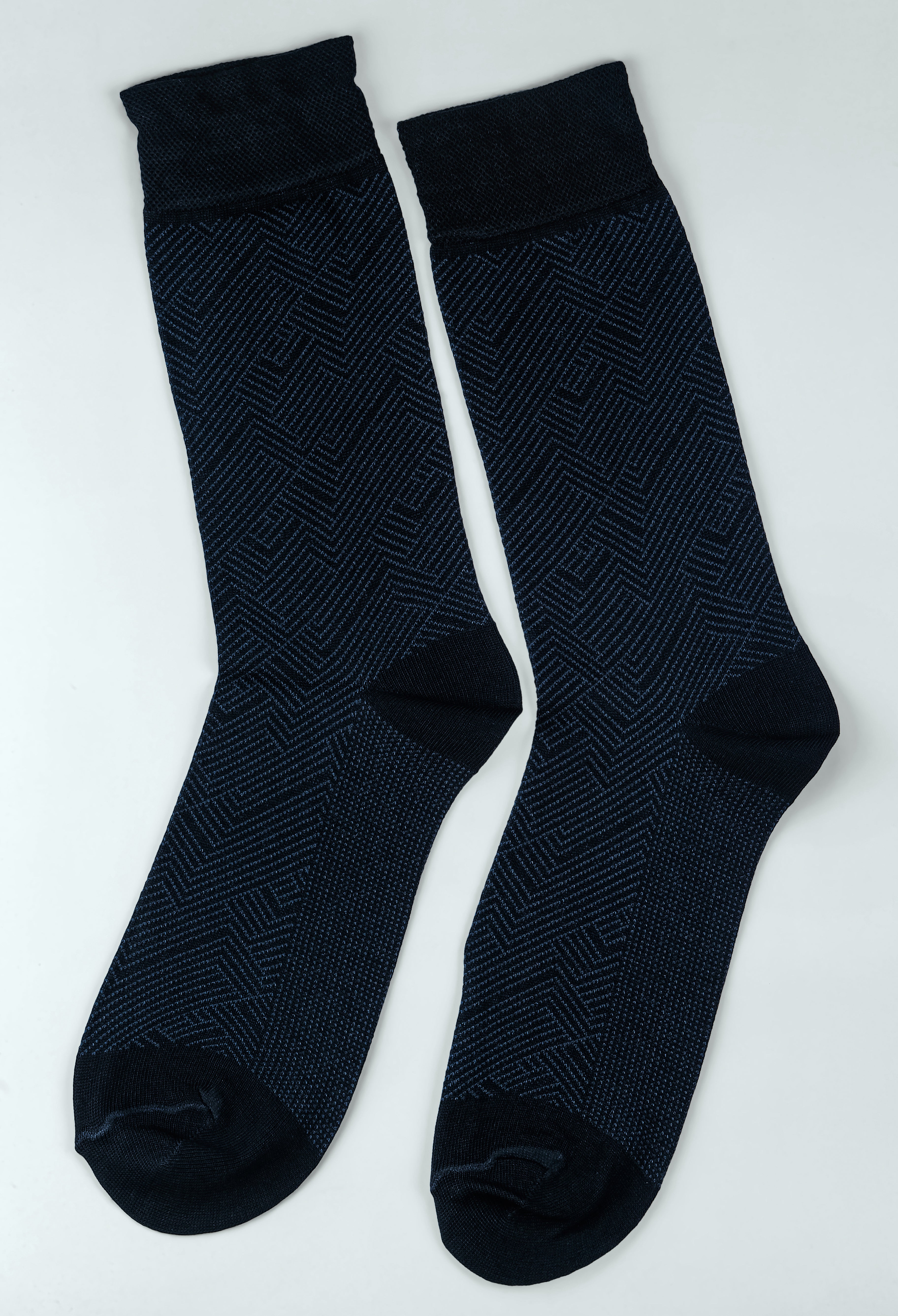 Navy Blue Cotton Zigzag Socks