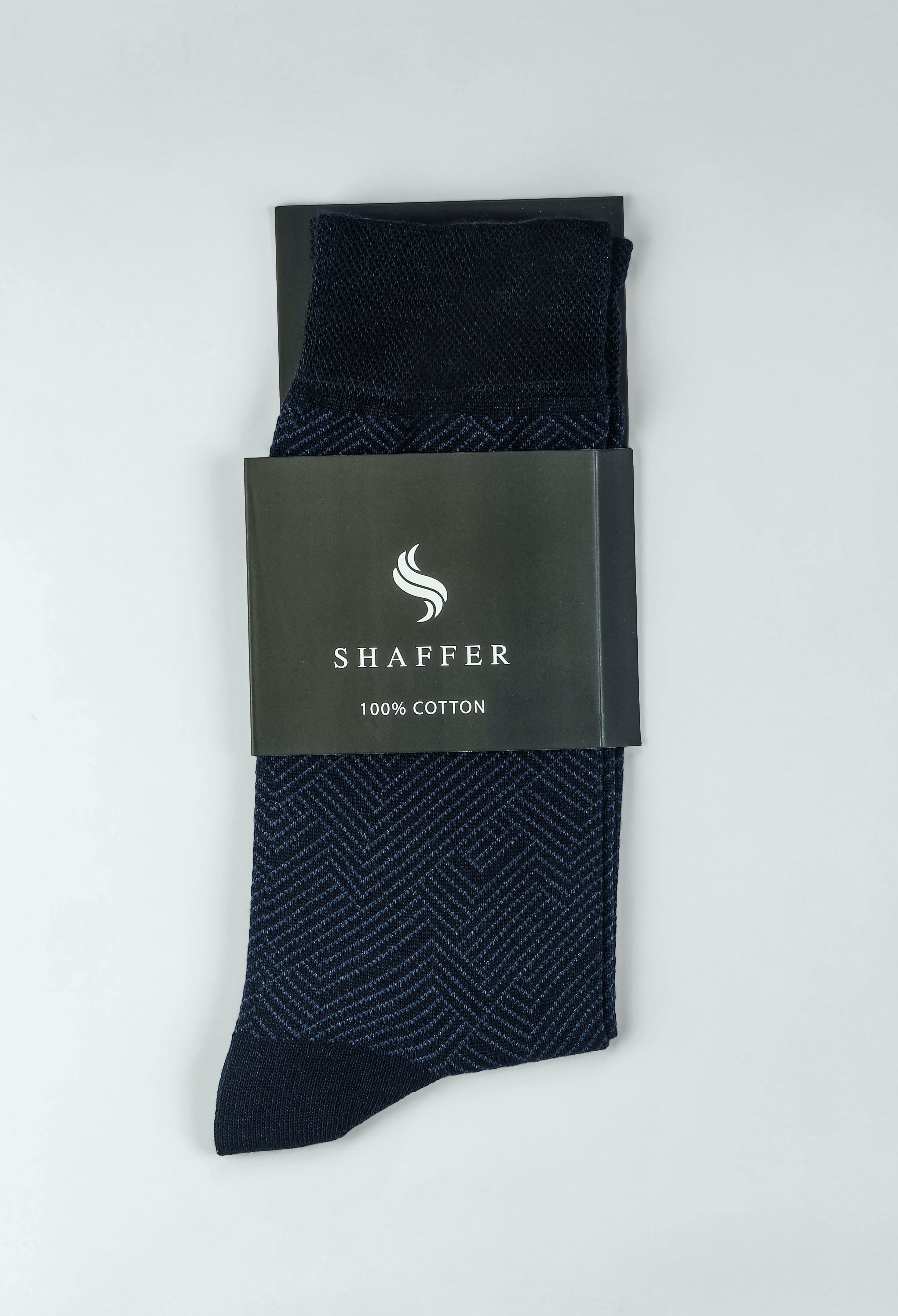 Navy Blue Cotton Zigzag Socks