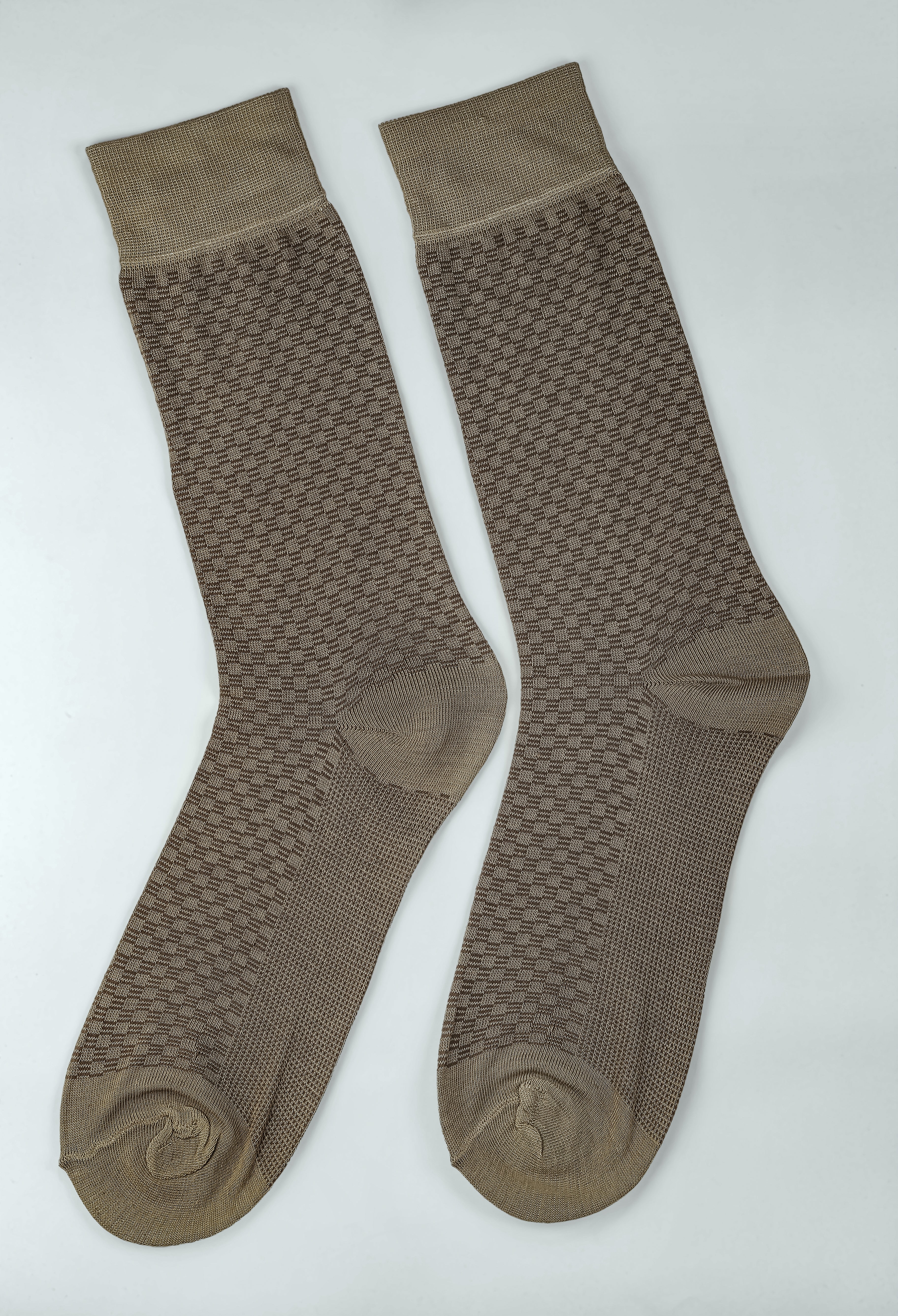 Caramel Beige Square Box Mercerized Socks