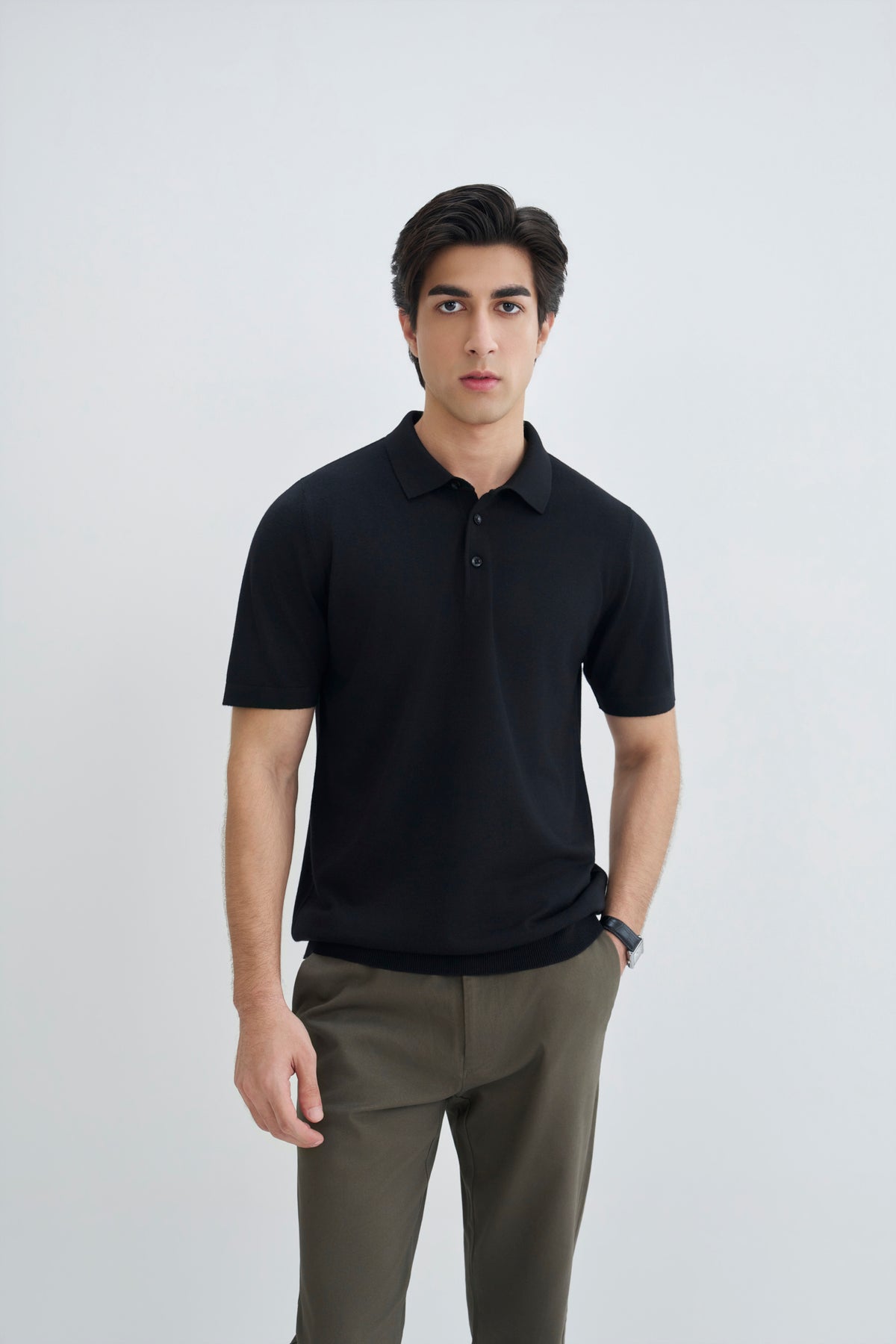 Jet Black Fine Knit Polo