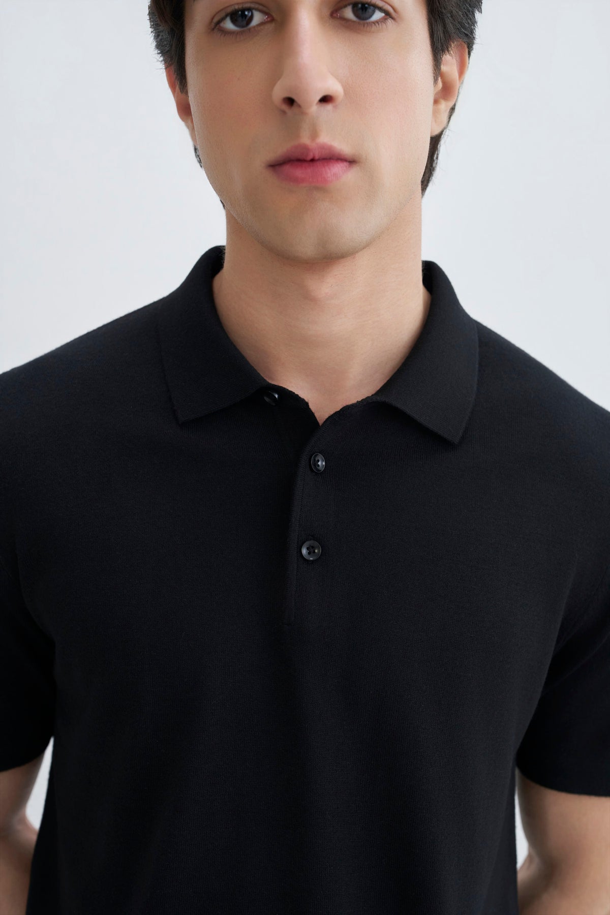 Jet Black Fine Knit Polo