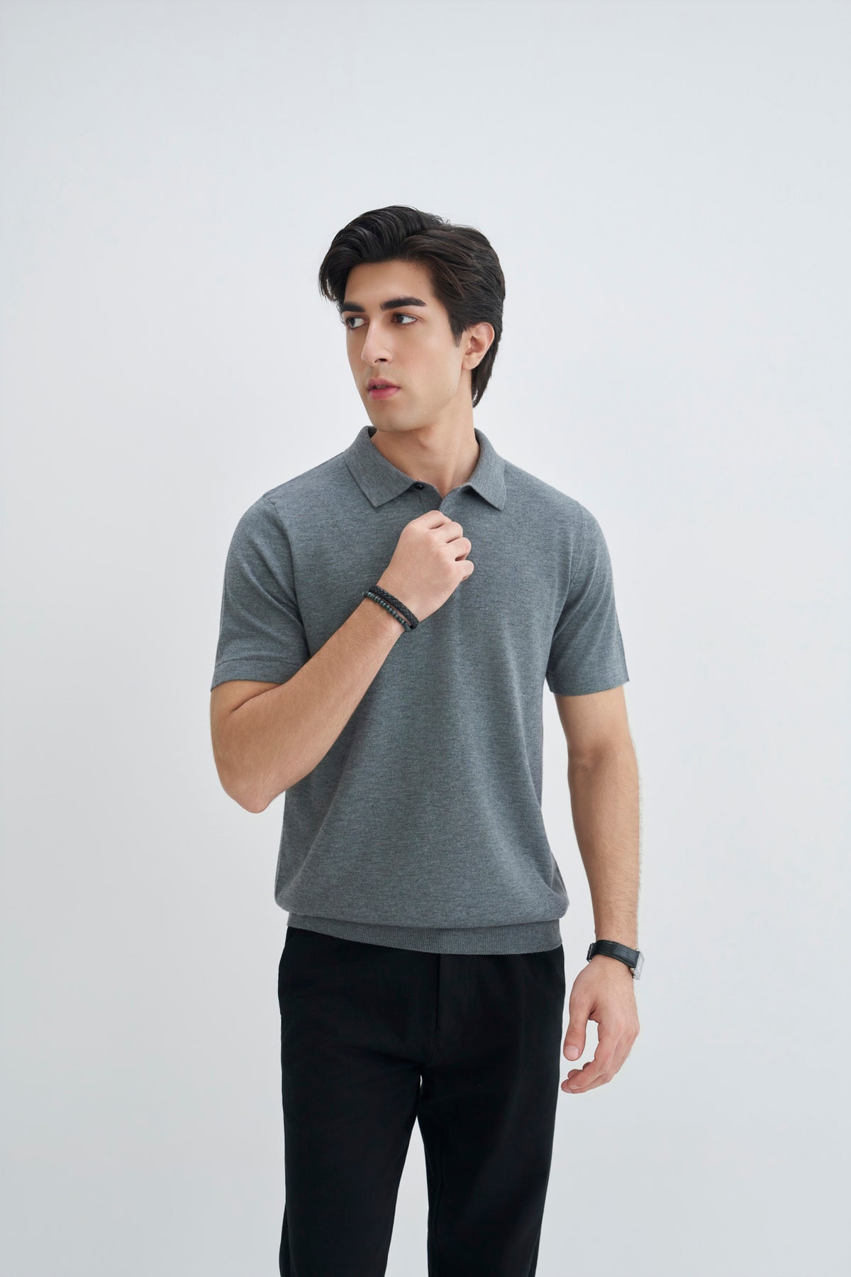 Heather Grey Fine Knit Polo