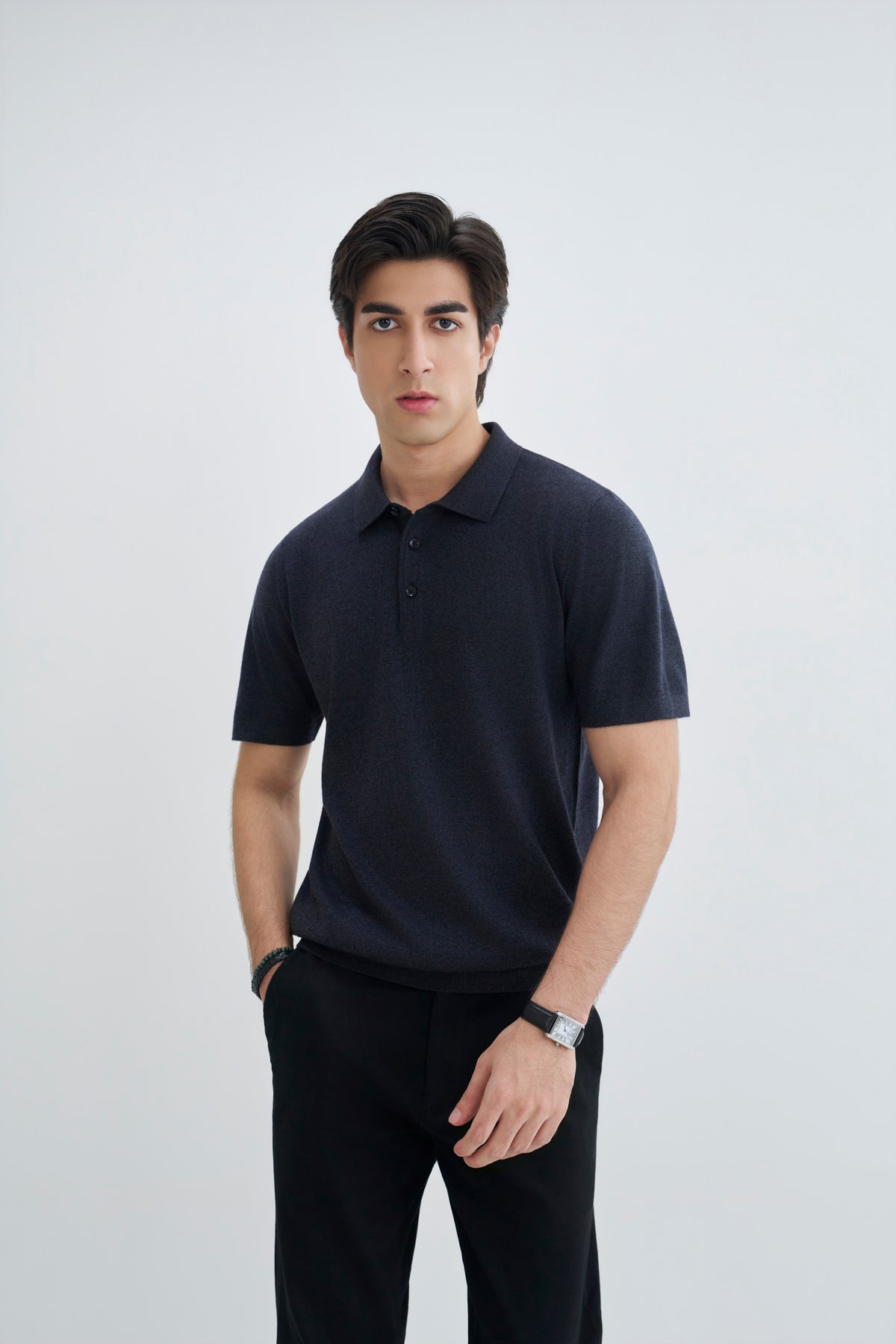 Charcoal Grey Fine Knit Polo