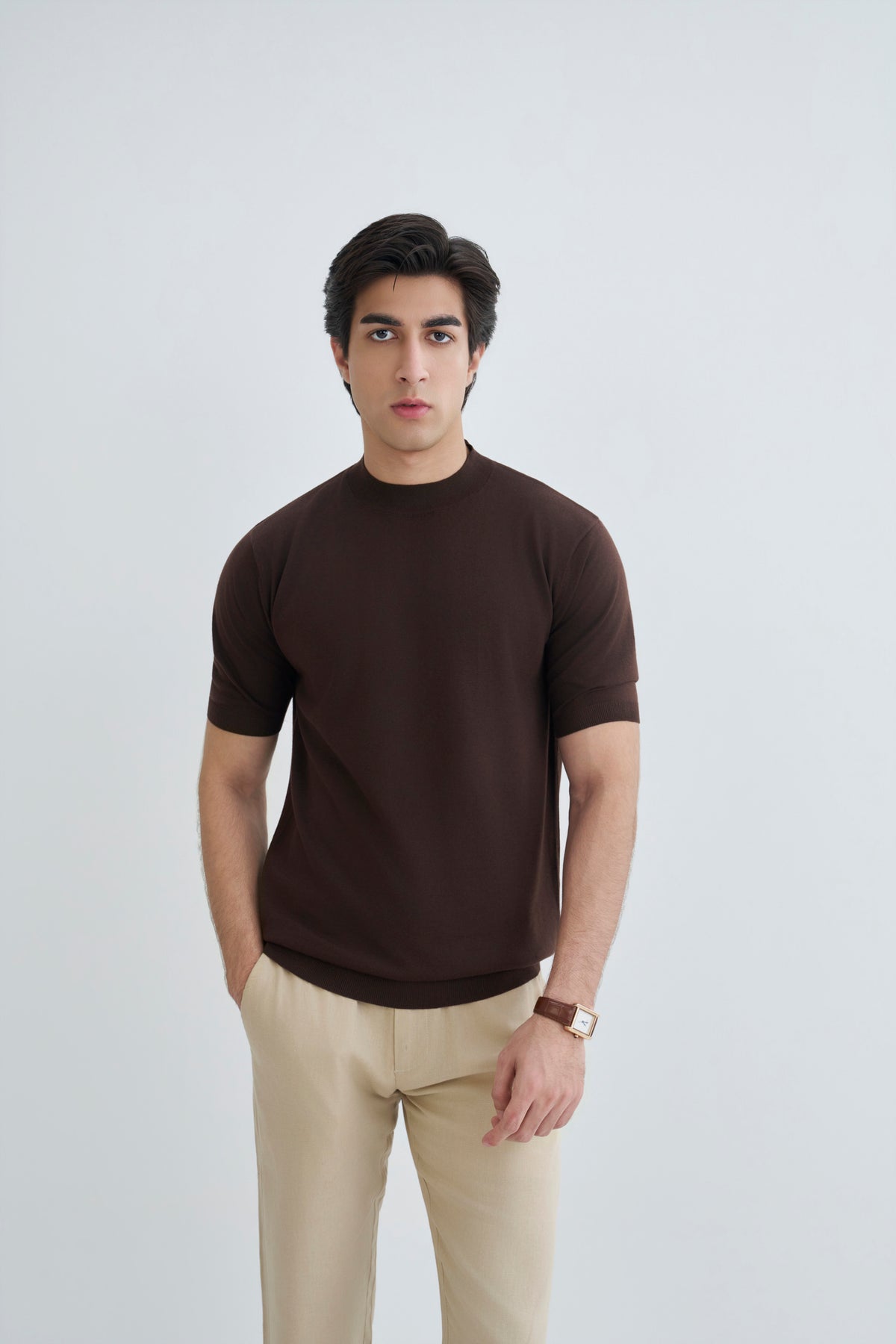 Dark Brown Fine Knit T-Shirt