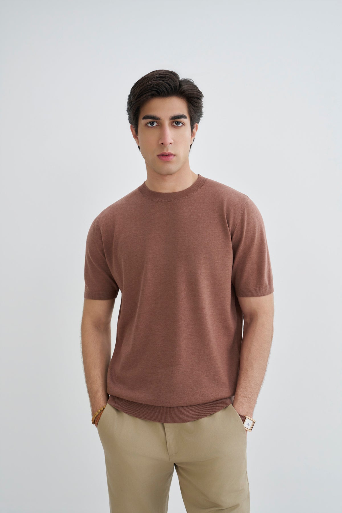Russet Brown Fine Knit T-Shirt