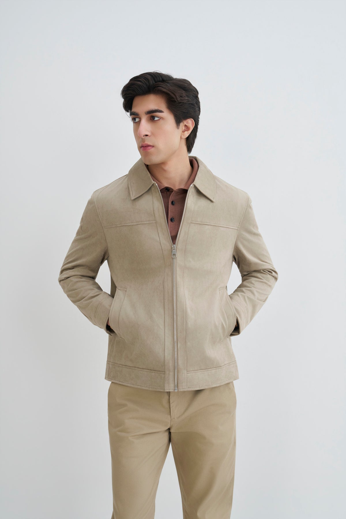 Light Beige  Suede Effect Jacket