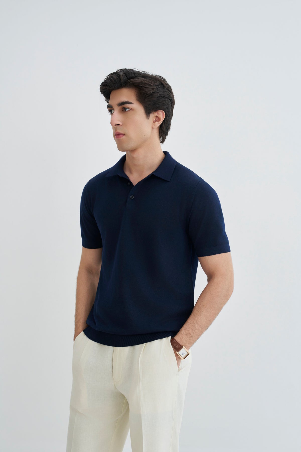 Navy Blue Fine Knit Polo