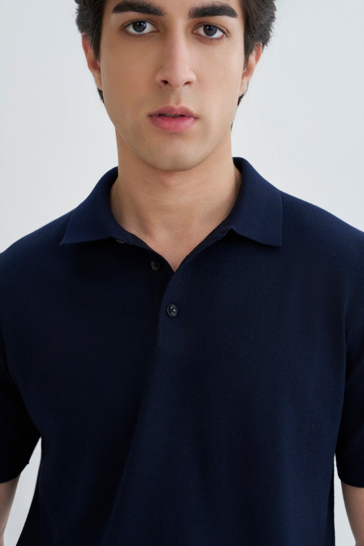 Navy Blue Fine Knit Polo