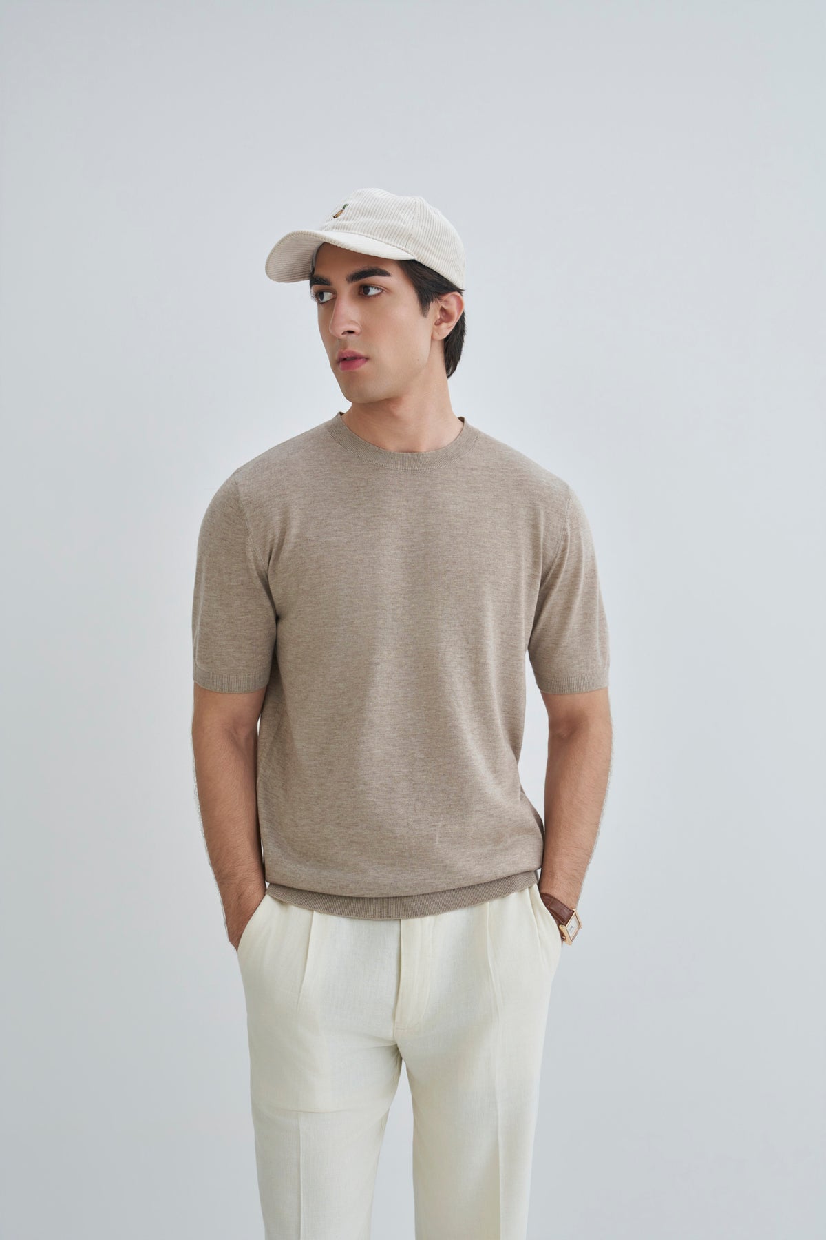 Oatmeal Beige Fine Knit T-Shirt