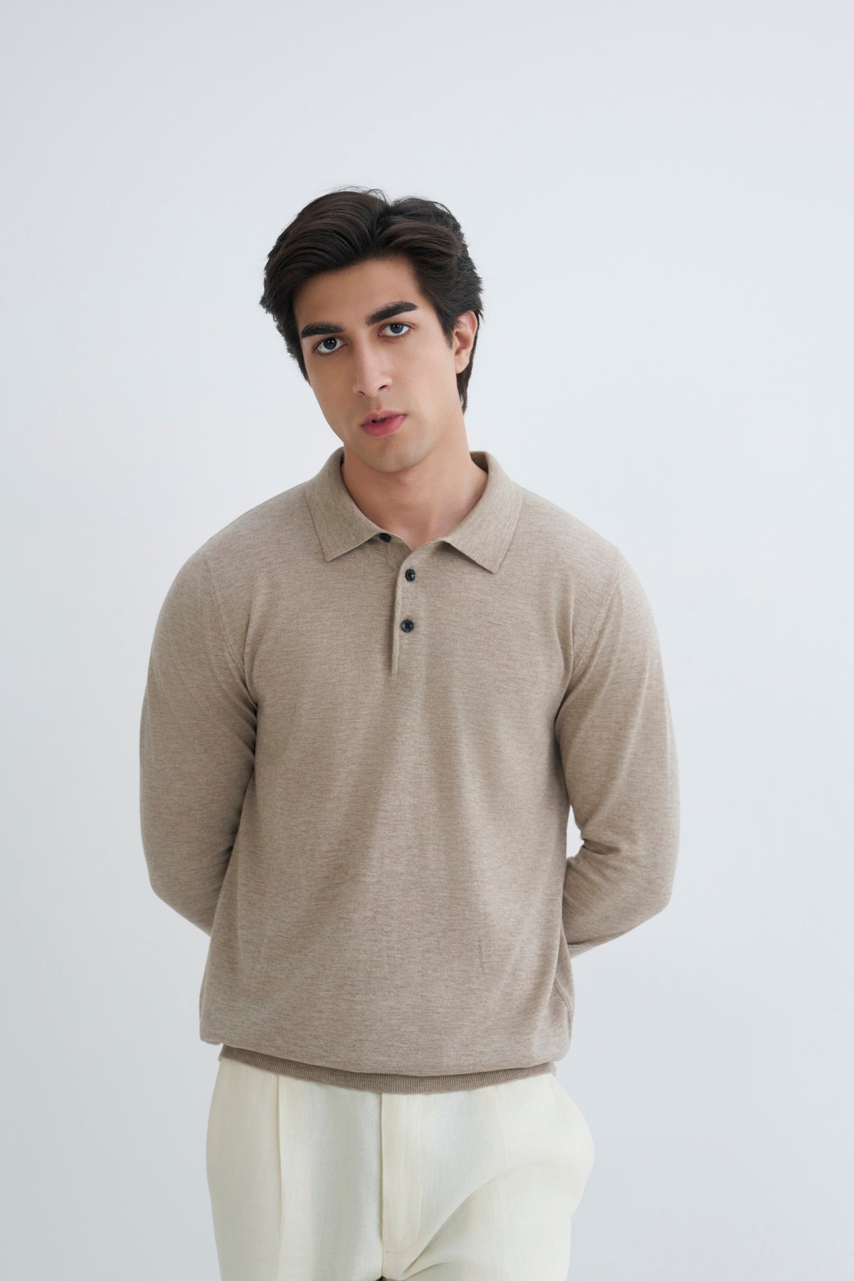 Oatmeal Beige Fine Knit Polo