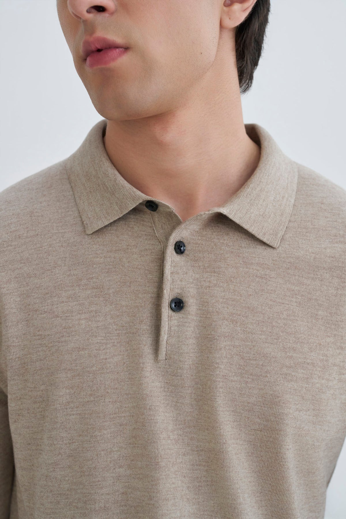 Oatmeal Beige Fine Knit Polo