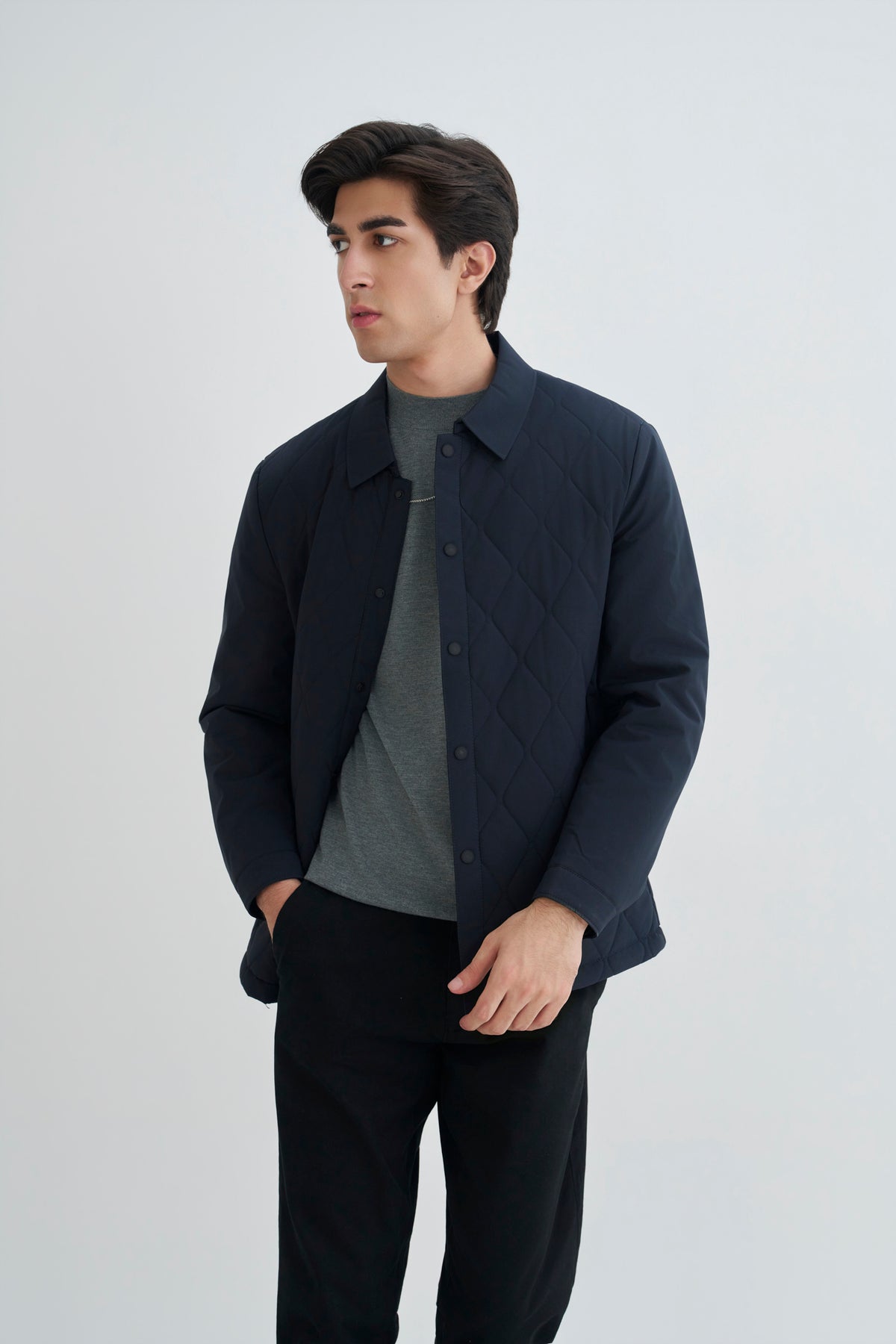 Dark Navy Blue Quilted Jacket