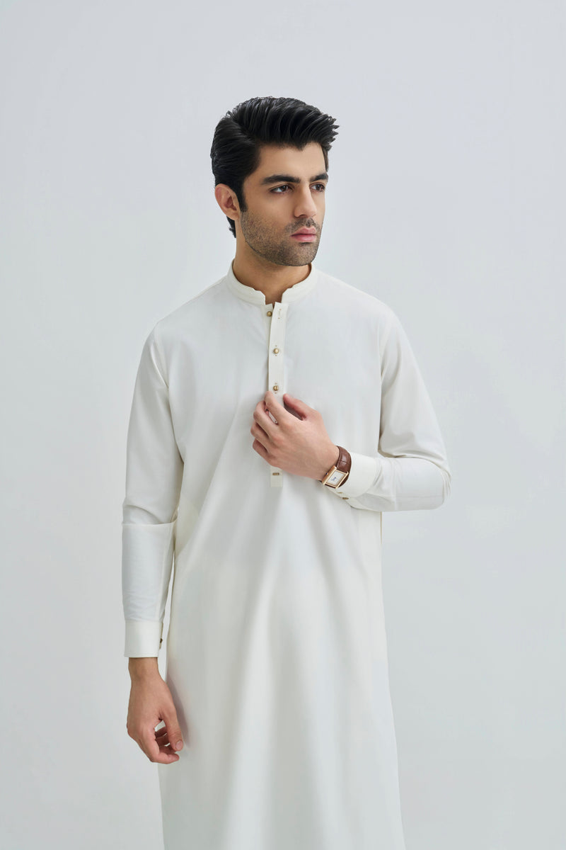 Bone White Detailing Kameez Shalwar