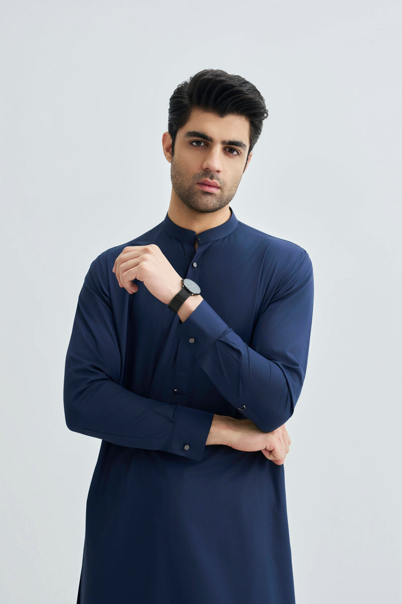Prussian Blue Detailing Kameez Shalwar