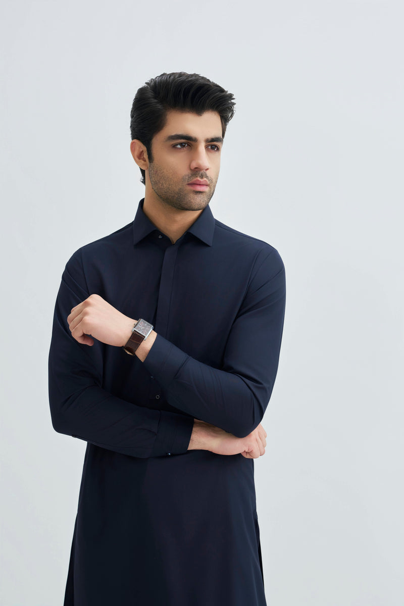 Dark Navy Blue Detailing Kameez Shalwar
